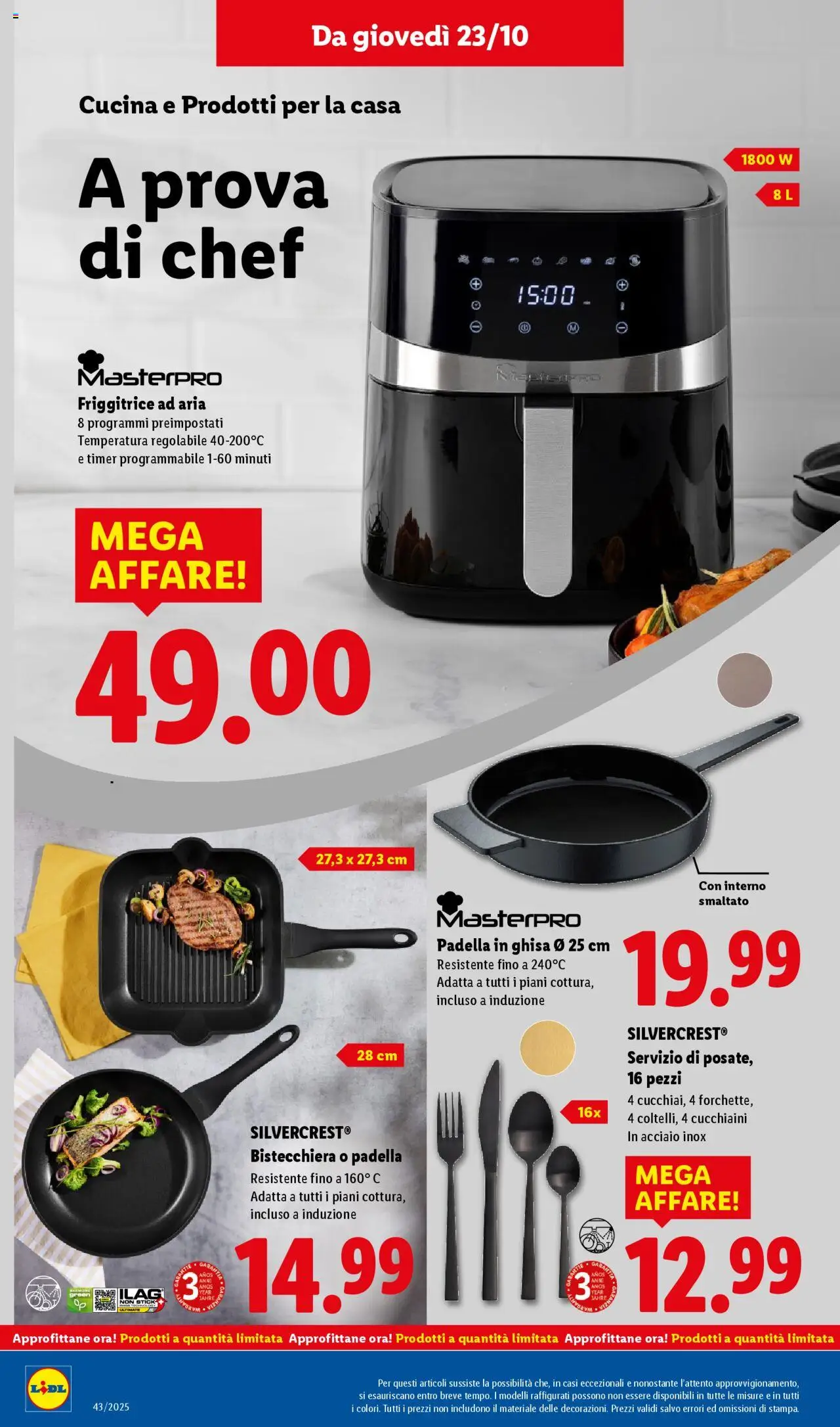 Volantino Lidl del 20.10.2025 | Pagina: 42 | Prodotti: Friggitrice ad aria, Bistecchiera, Padella, Friggitrice