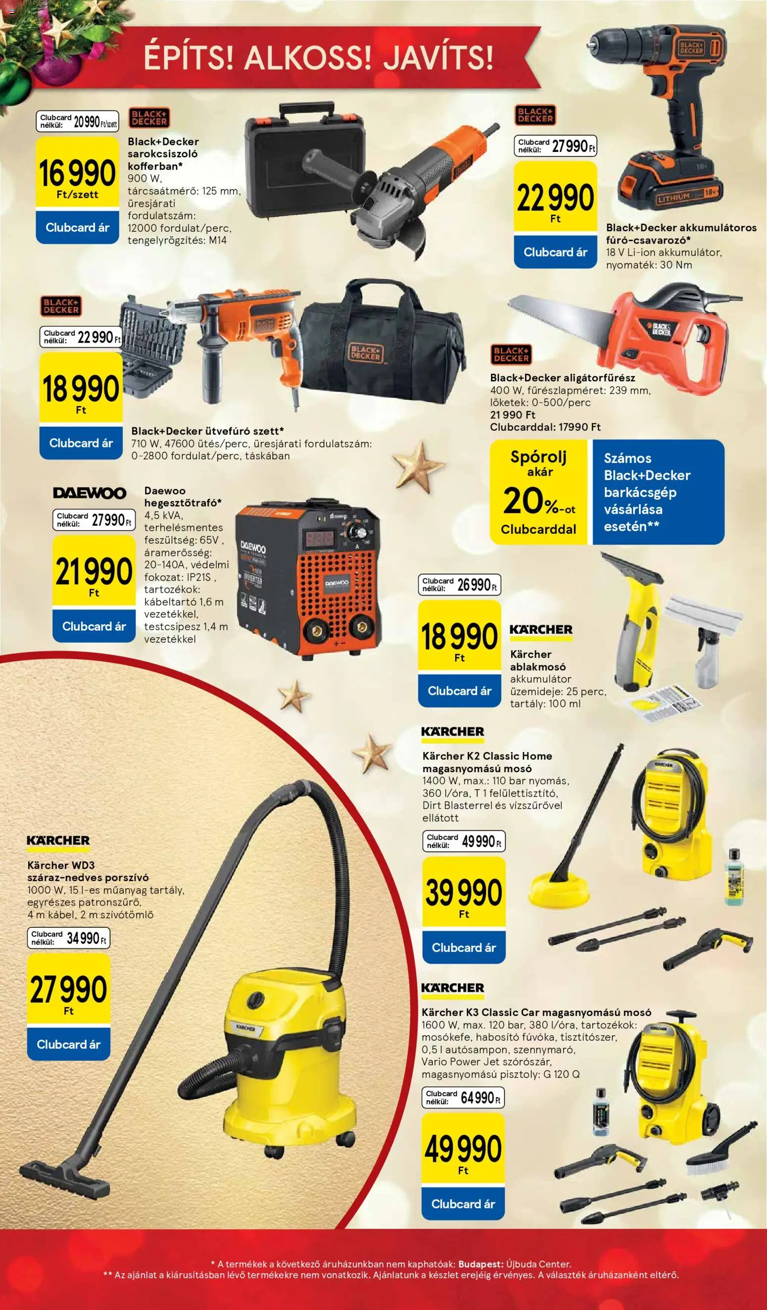 Tesco akciós ujság - amely érvényes a következő dátumtól: 26.11.2025 | Oldal: 50 | Termékek: Porszívó, Sarokcsiszoló, Akkumulátor, Magasnyomású mosó