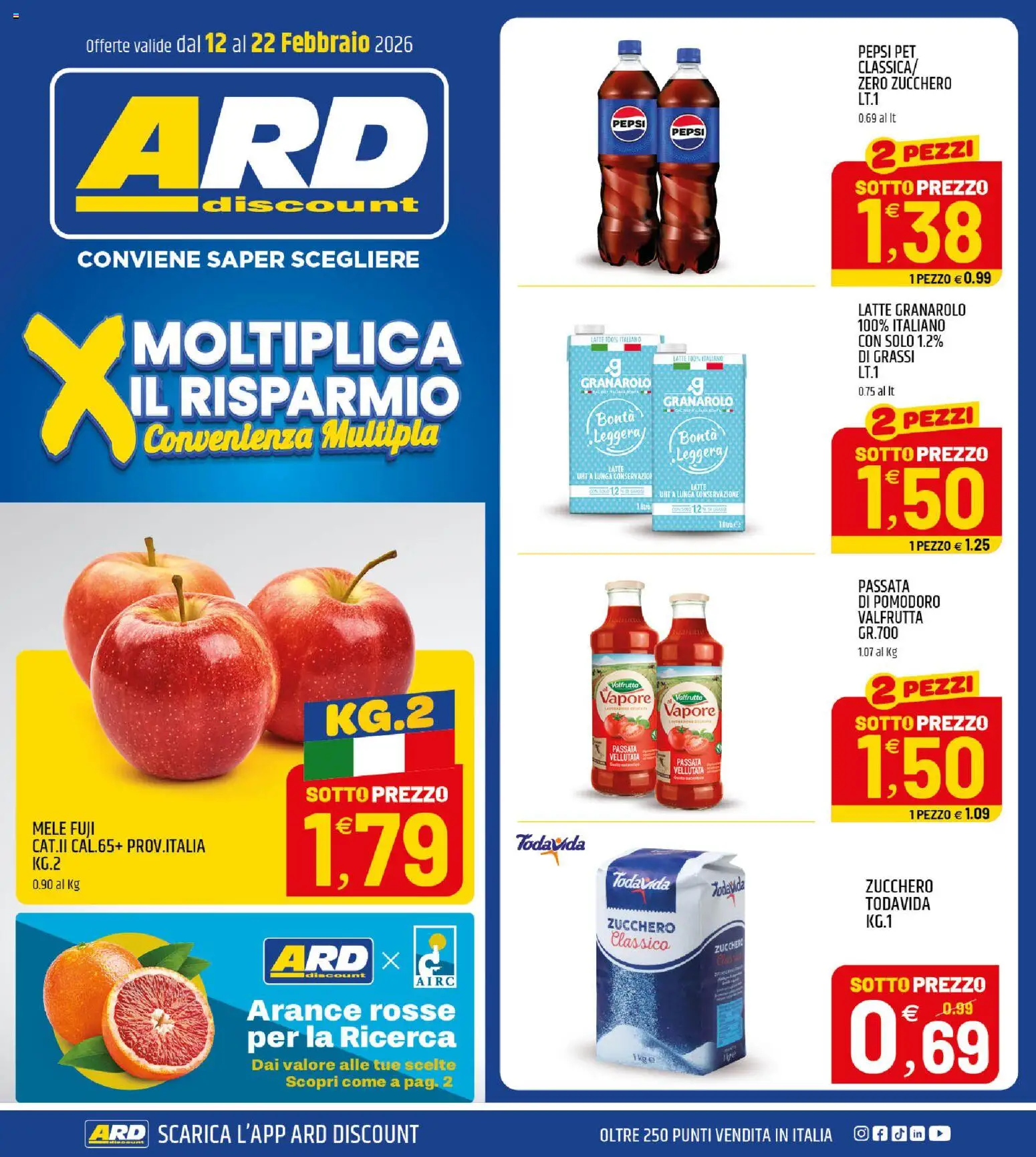 Volantino ARD Discount del 12.02.2026 | Pagina: 1 | Prodotti: Mele, Arance, Pomodoro, Passata di pomodoro