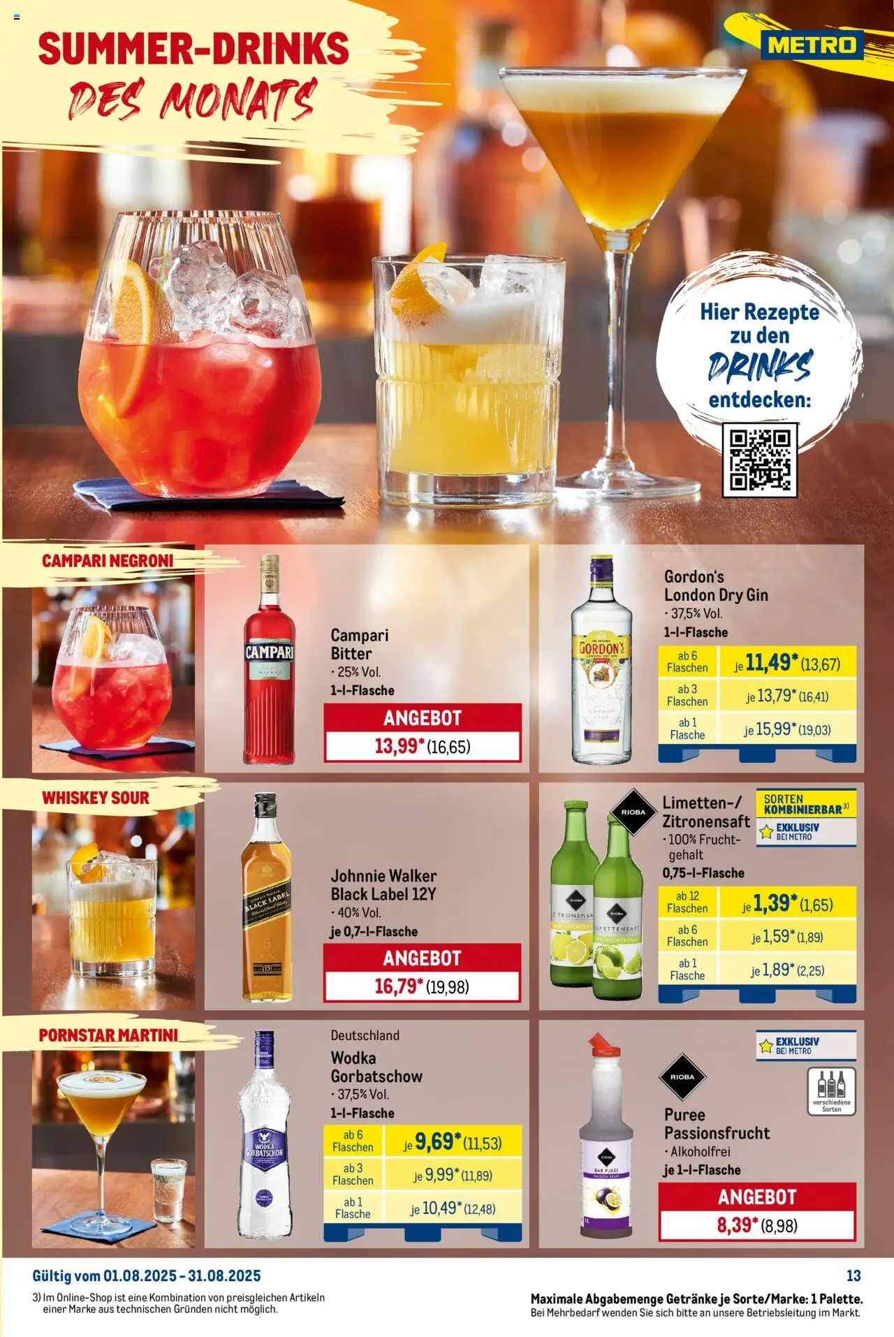 Metro Monats-Menü - gültig ab dem 01.08.2025 | Seite: 13 | Produkte: Gin, Wodka, Whiskey, Johnnie walker