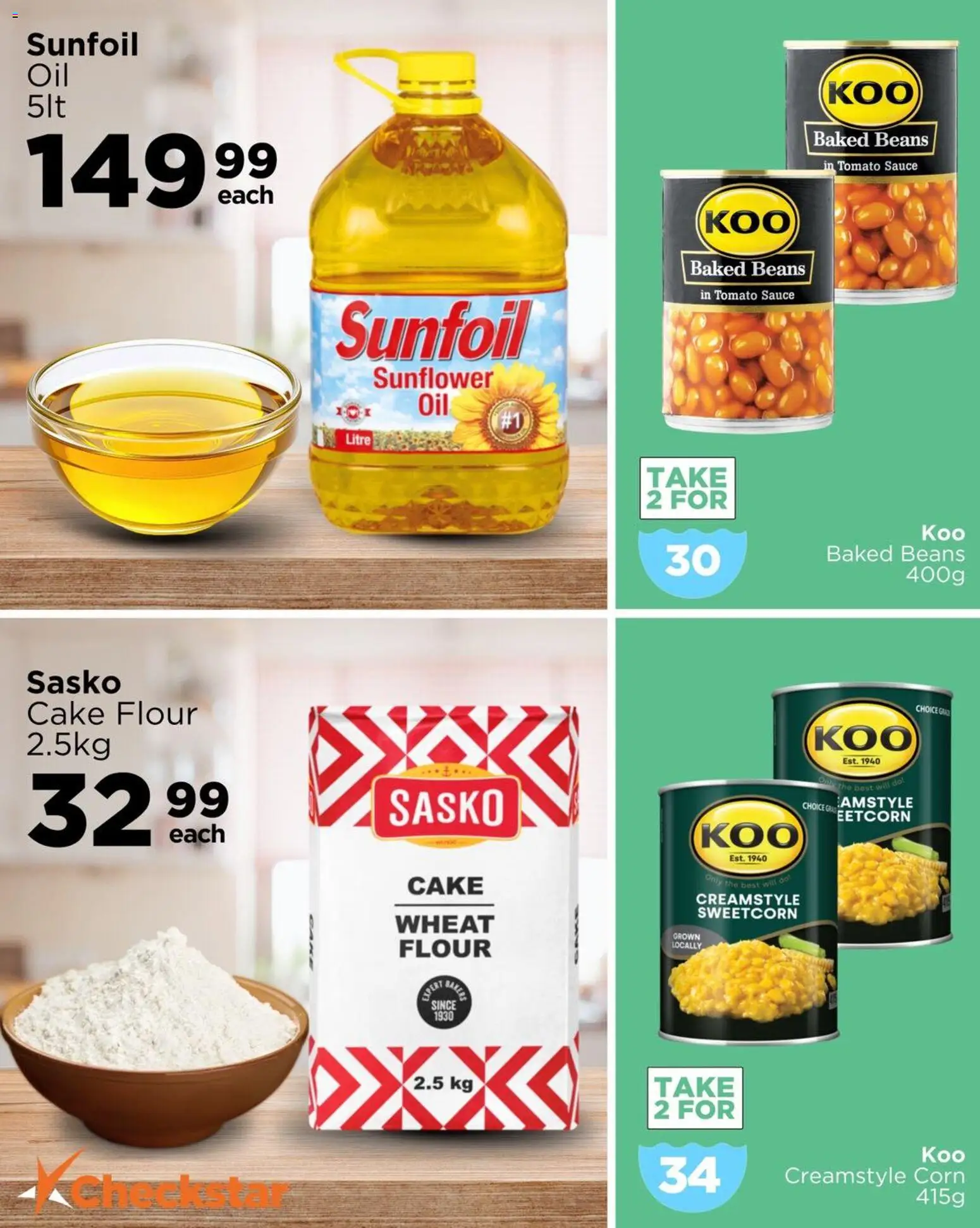 New Check Star catalogue – valid from 08.04.2026 | Page: 4 | Products: Corn, Flour, Baked beans, Tomato sauce