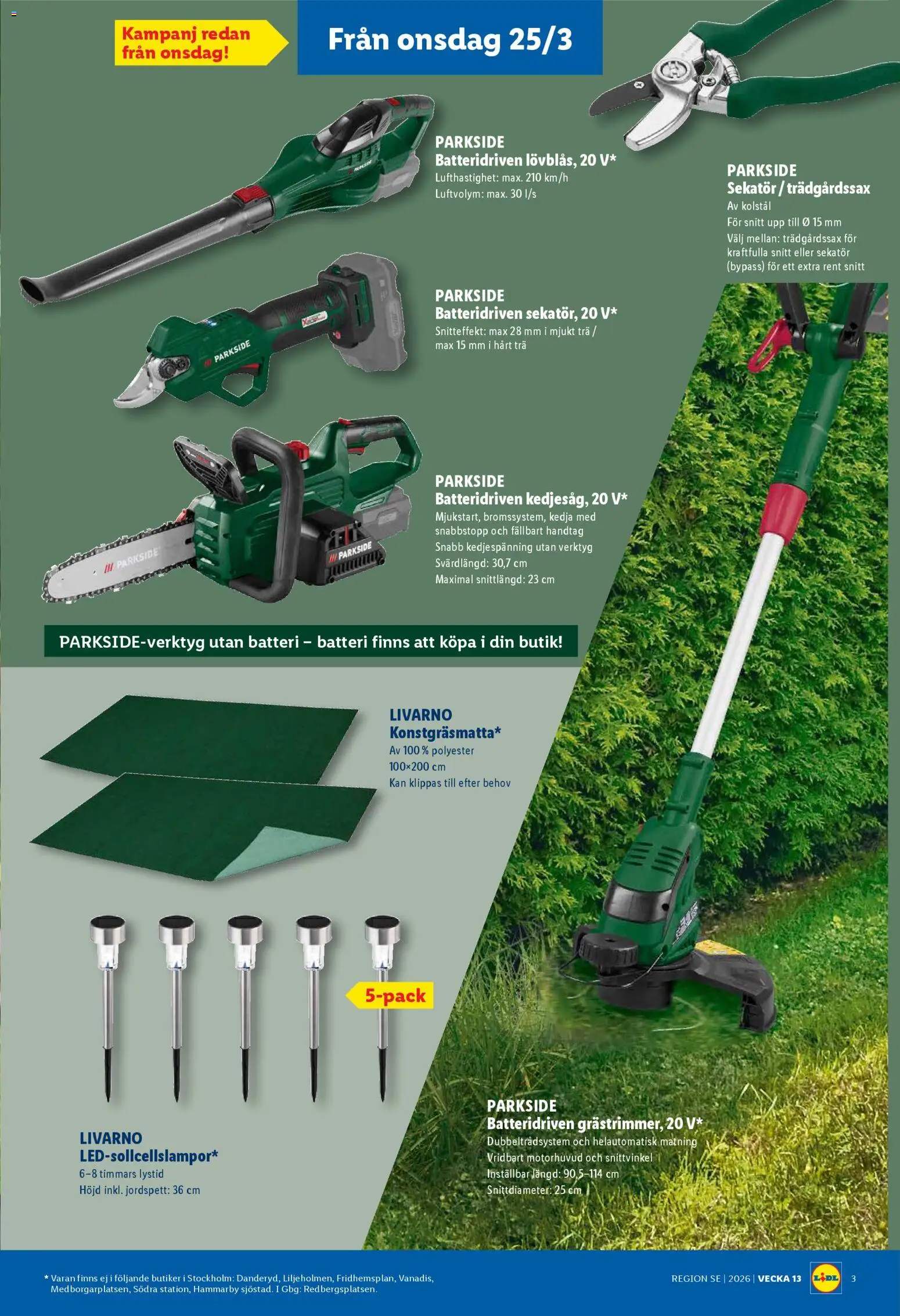 Lidl reklamblad aktuell från 25.03.2026 | Sida: 3 | Produkter: Sekatör, Batteri