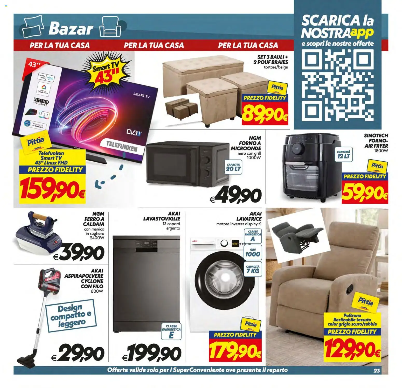 Volantino SuperConveniente del 05.01.2026 | Pagina: 23 | Prodotti: Microonde, Lavatrice, Aspirapolvere, Poltrona