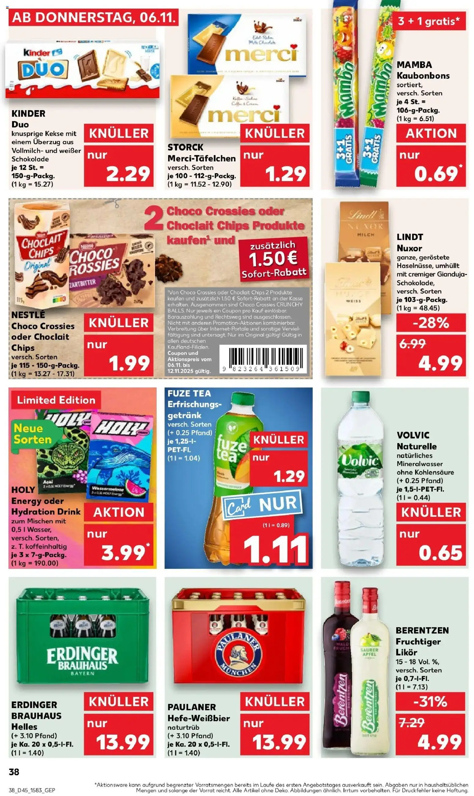 Kaufland prospekt Northeim	 – gültig ab 10.11.2025 | Seite: 38 | Produkte: Merci, Mineralwasser, Volvic, Paulaner