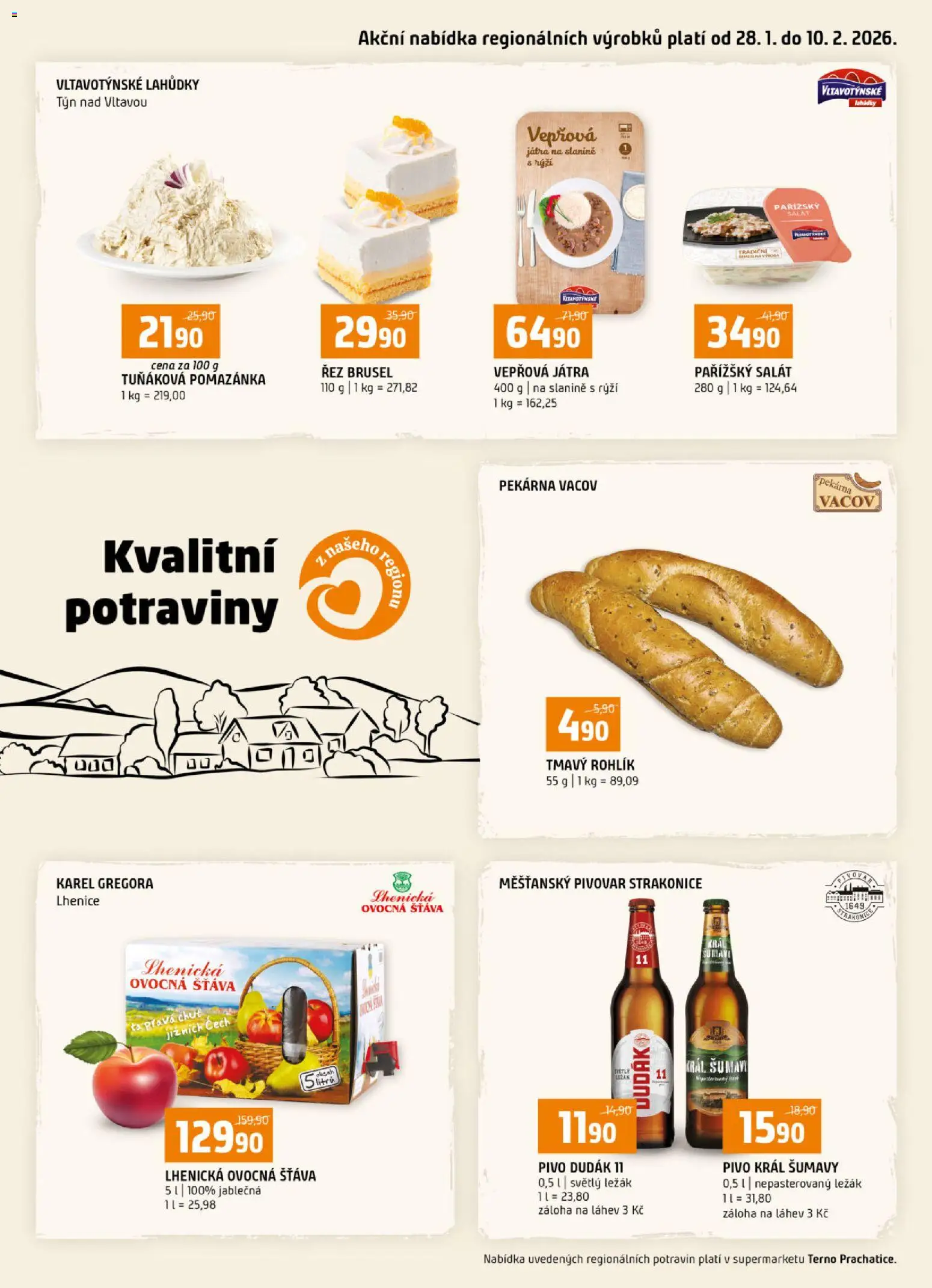Terno leták - Prachatice od 28.01.2026 | Strana: 16 | Produkty: Rohlík, Tuňáková pomazánka, Vepřová játra, Pomazánka