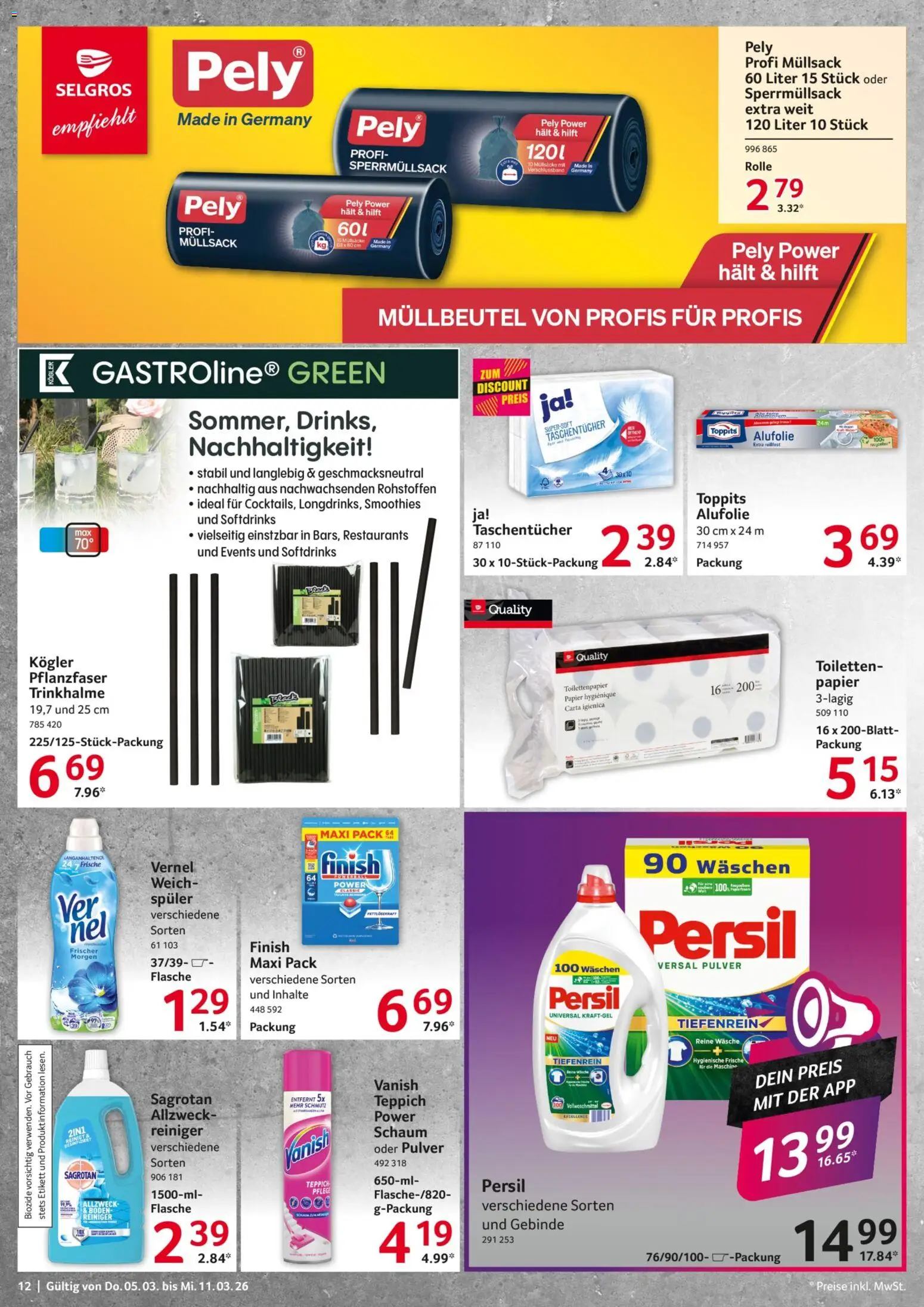 Selgros Prospekt 	 – gültig ab 05.03.2026 | Seite: 12 | Produkte: Finish, Vernel, Persil, Toilettenpapier