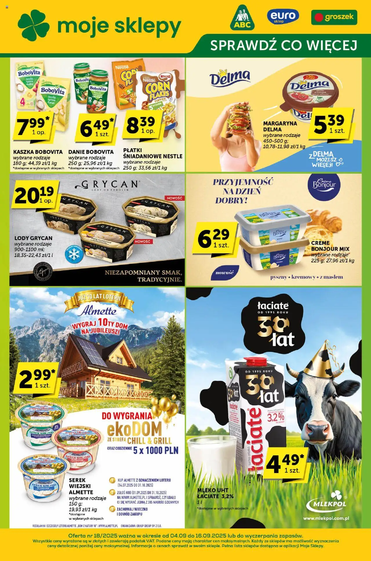 Euro Sklep Gazetka - Sprawdź, co więcej od 04.09.2025 | Strona: 1 | Produkty: Groszek, Serek wiejski, Płatki, Lody