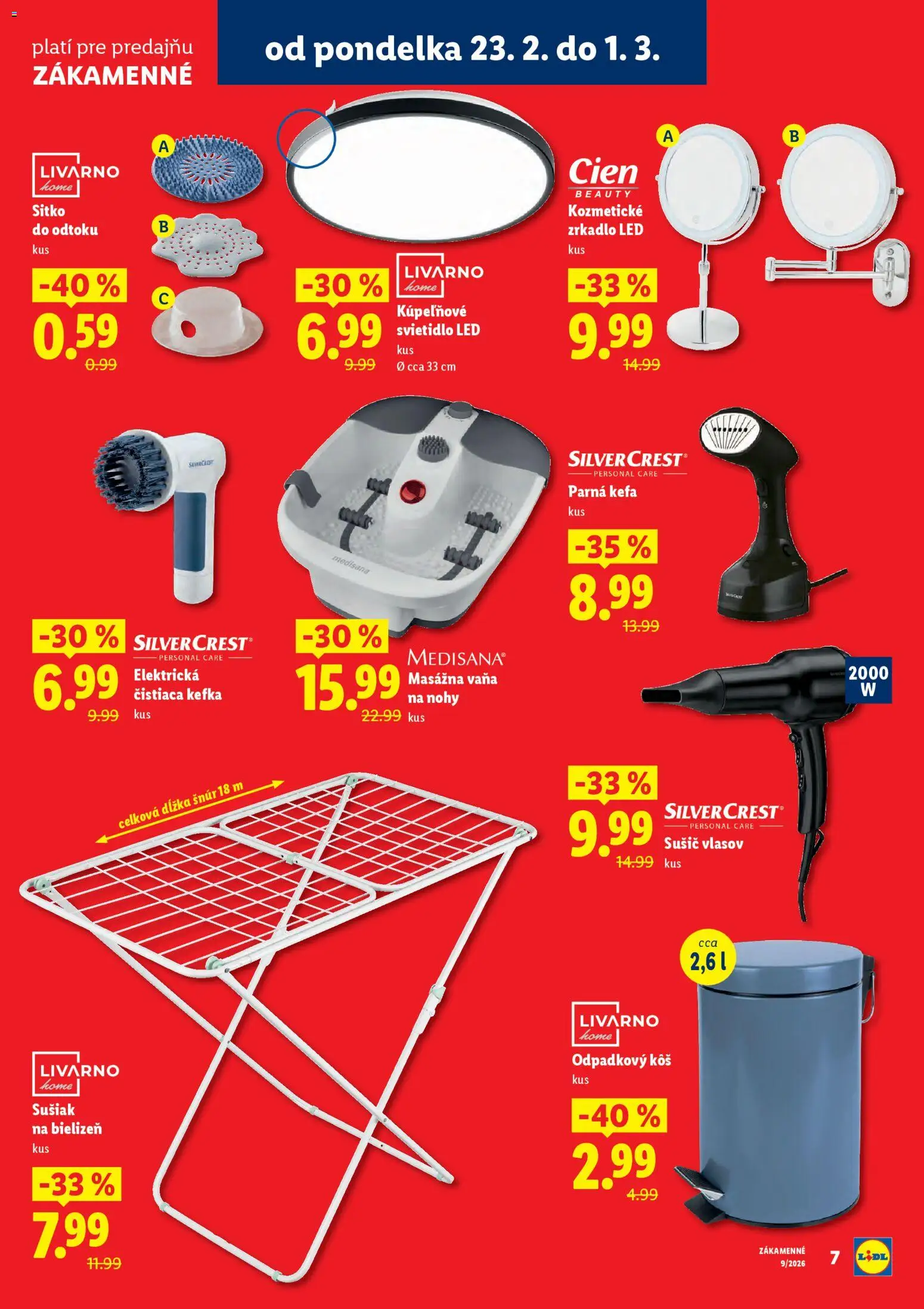 Nové Lidl akcie – leták je platný od 23.02.2026 | Strana: 7 | Produkty: Zrkadlo, Vaňa, Svietidlo, Sušič vlasov