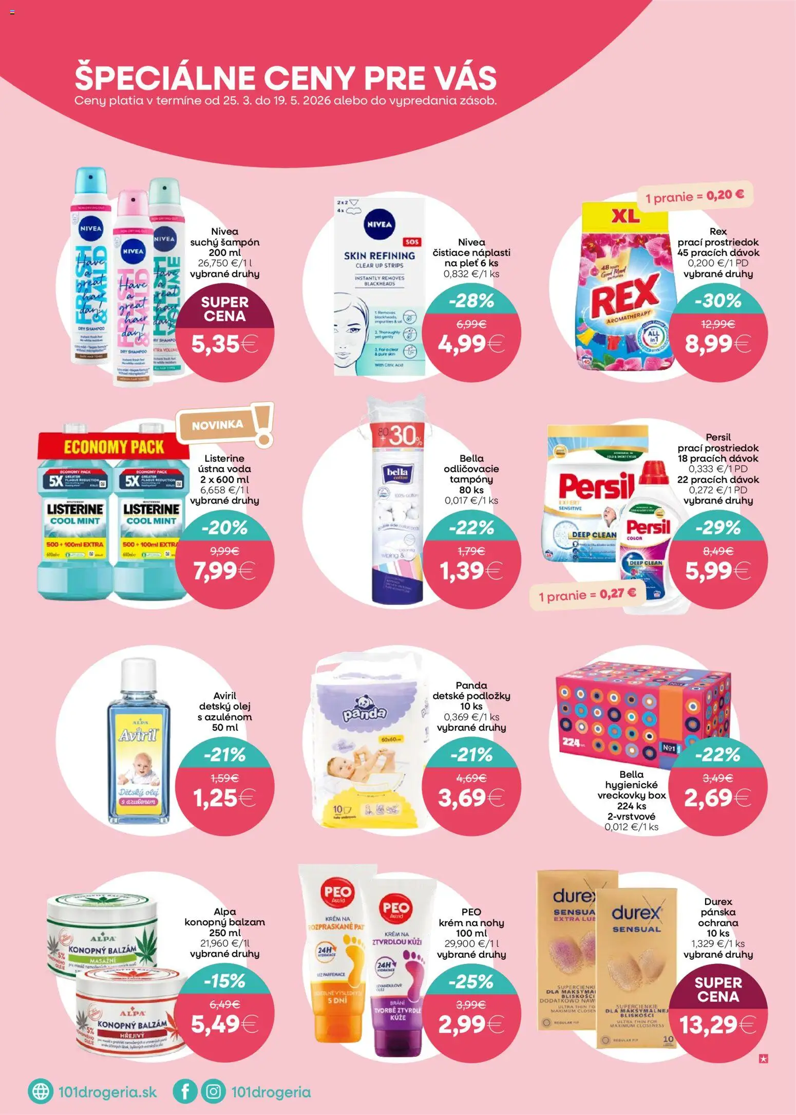 Nové 101 drogerie akcie – leták je platný od 25.03.2026 | Strana: 14 | Produkty: Listerine, Šampón, Krém, Voda