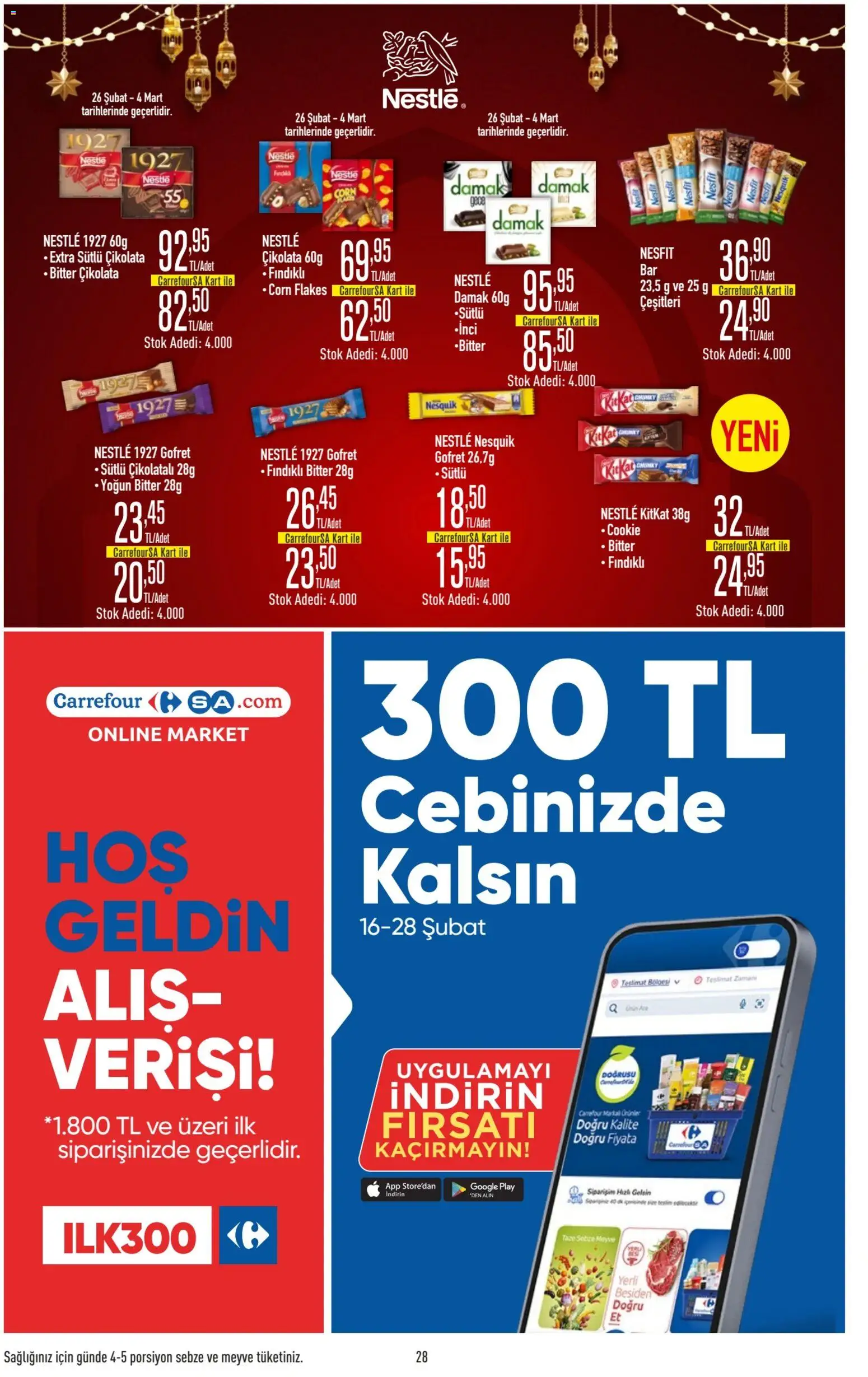 CarrefourSA Katalog - 26.02.2026 tarihinden itibaren geçerlidir | Sayfa: 28 | Ürünler: Gofret, Çikolata, Sebze, Meyve