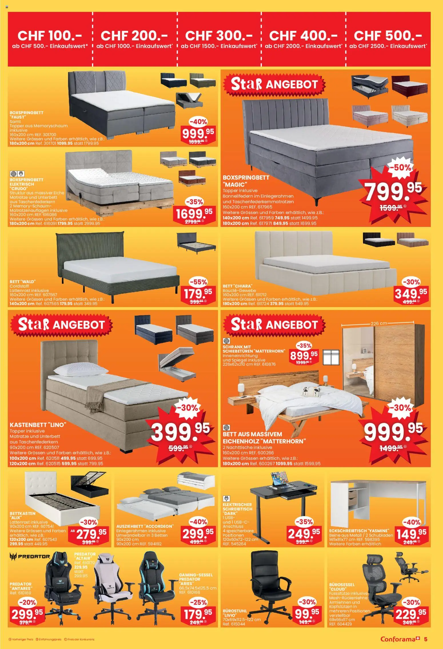 Conforama Aktionen – gültig ab 24.12.2025 | Seite: 5 | Produkte: Matratze, Spiegel, Boxspringbett, Usb