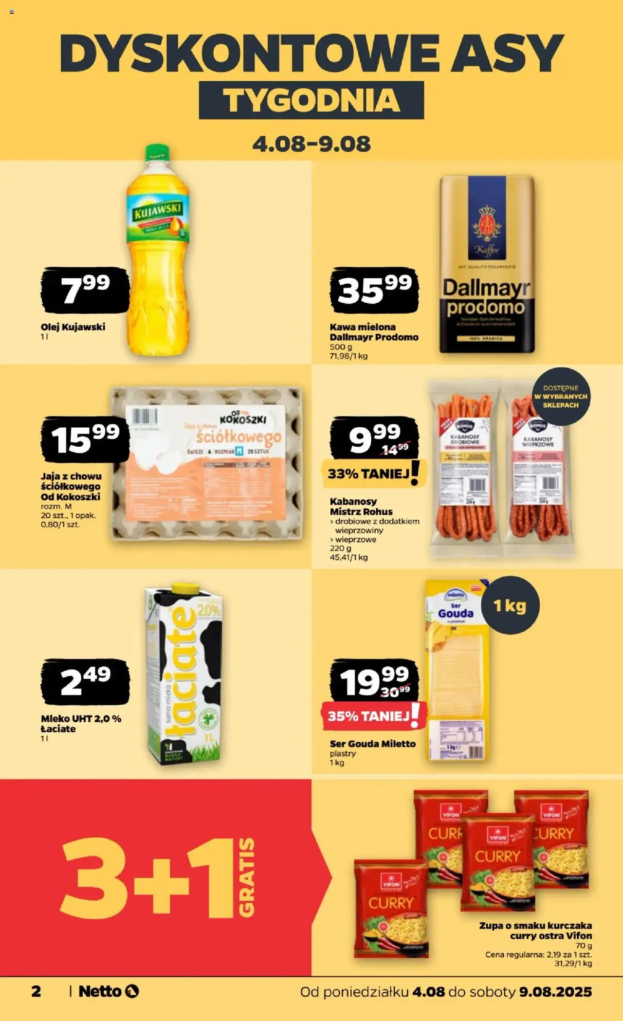 Netto gazetka - Spożywcza od 04.08.2025 | Strona: 2 | Produkty: Olej kujawski, Mleko, Ser, Olej