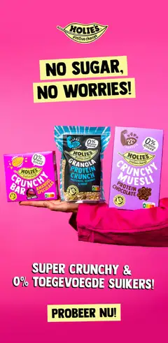 CRUNCHY MUESLI PROTEIN CHOCOLATE, Crunchy muesli protein chocolate, 22% protein, 0% added sugar - Voorbeeld van een folder van Plus, geldig van 19.11.2025 | Pagina: 20 | Producten: Muesli