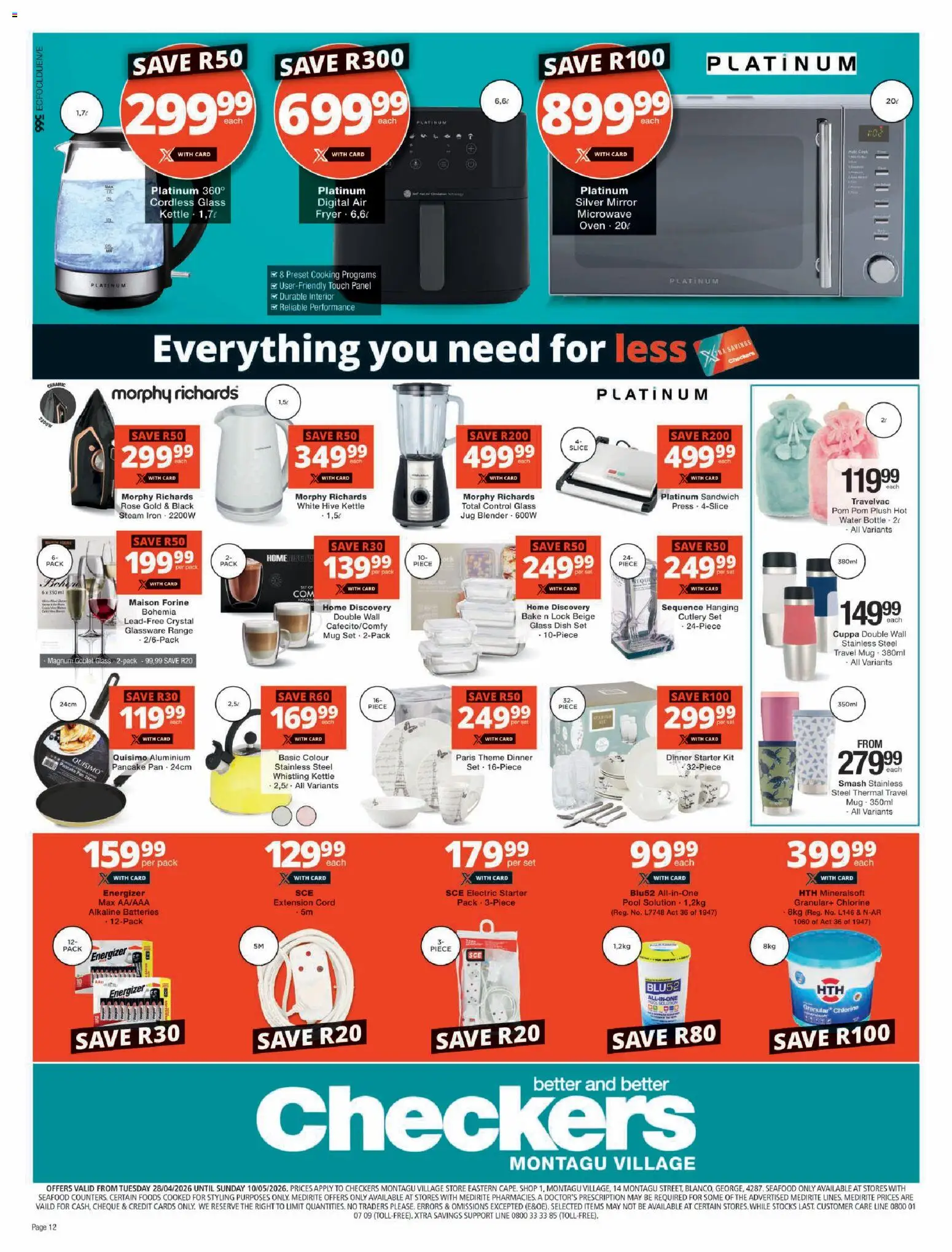 New Checkers catalogue – valid from 28.04.2026 | Page: 12 | Products: Kettle, Mirror, Blender, Seafood