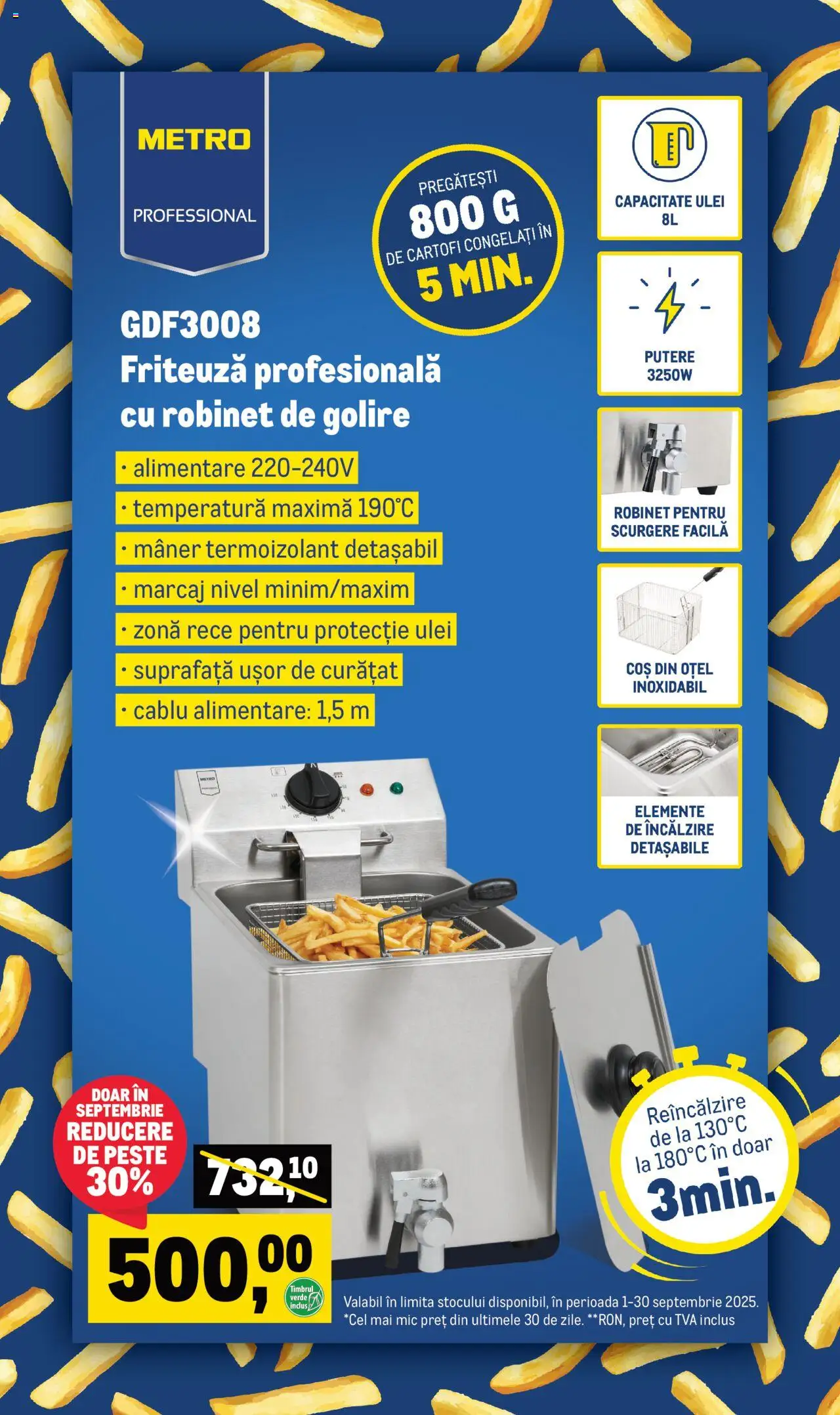 Metro catalog - Friteuză profesională 8L cu robinet golire – valabil de la 01.09.2025 | Pagină: 3 | Produse: Cablu, Ulei, Pește, Cartofi
