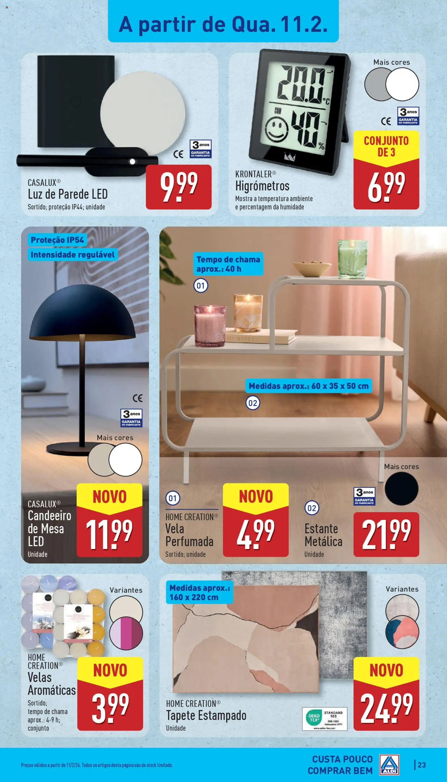 Aldi folheto │ válido de 09.02.2026 | Página: 23 | Produtos: Candeeiro, Mesa, Tapete, Velas