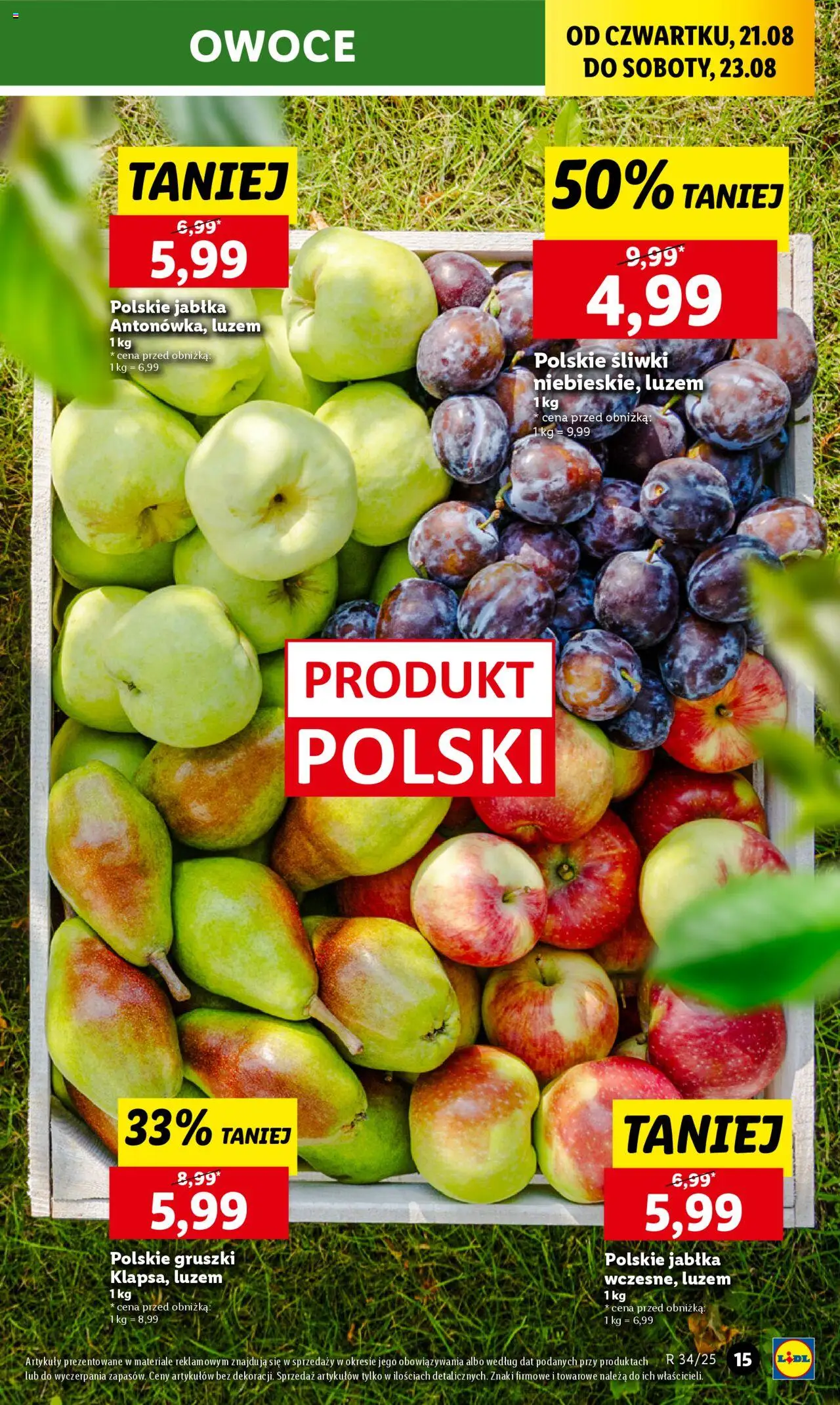 Lidl Gazetka od 21.08.2025 | Strona: 19 | Produkty: Śliwki, Jabłka, Owoce