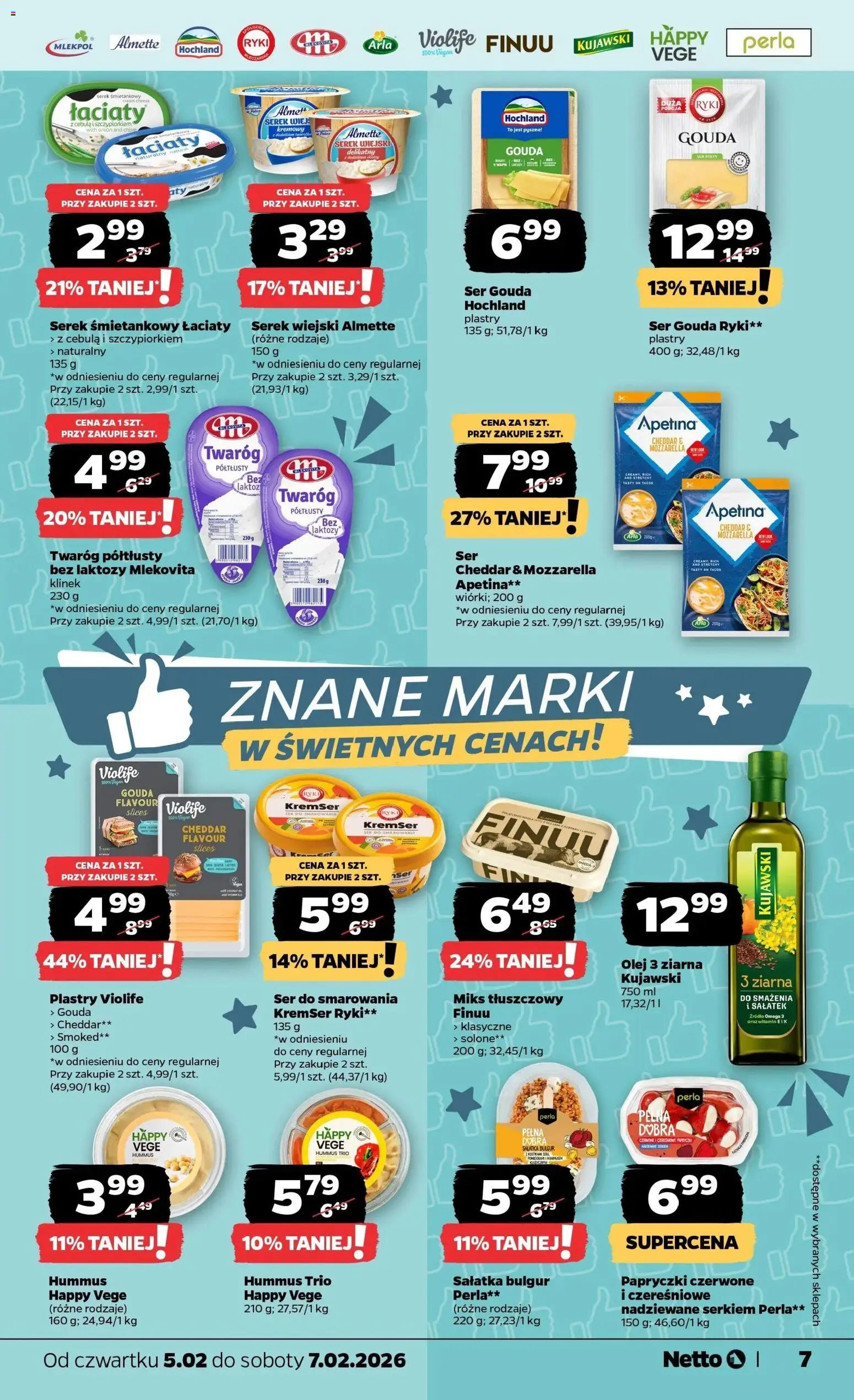 Netto gazetka - Spożywcza od 05.02.2026 | Strona: 7 | Produkty: Serek, Bulgur, Twaróg, Cheddar