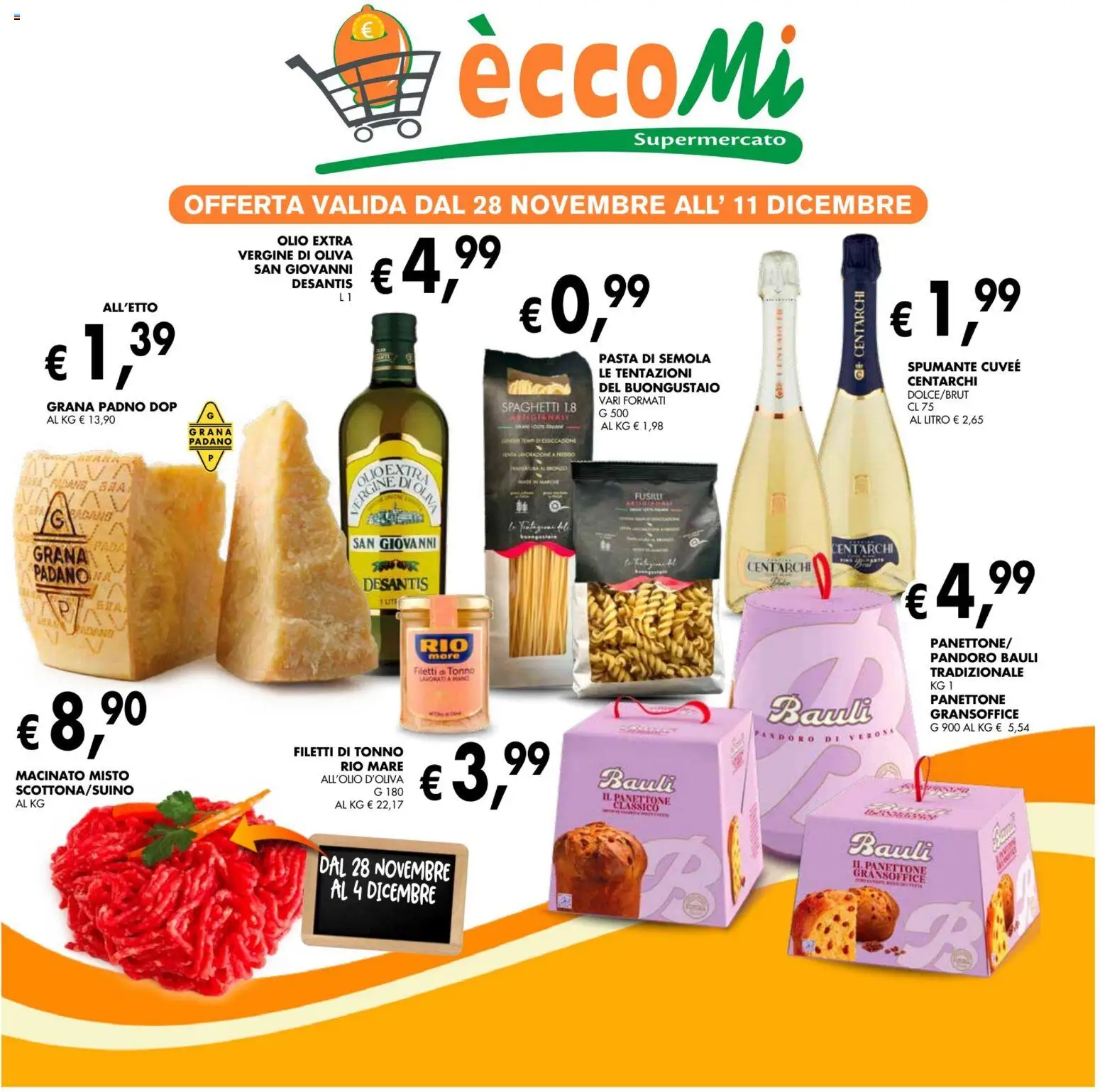 Volantino Coal del 28.11.2025 | Pagina: 1 | Prodotti: Pasta, Pandoro, Grana Padano, Macinato