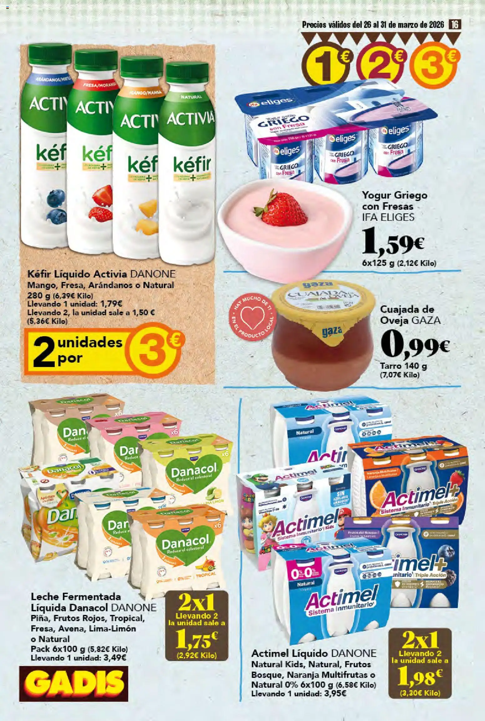 Gadis folleto │ válido desde el 26.03.2026 | Página: 16 | Productos: Leche, Yogur, Μαγειρική εστία, Fresas