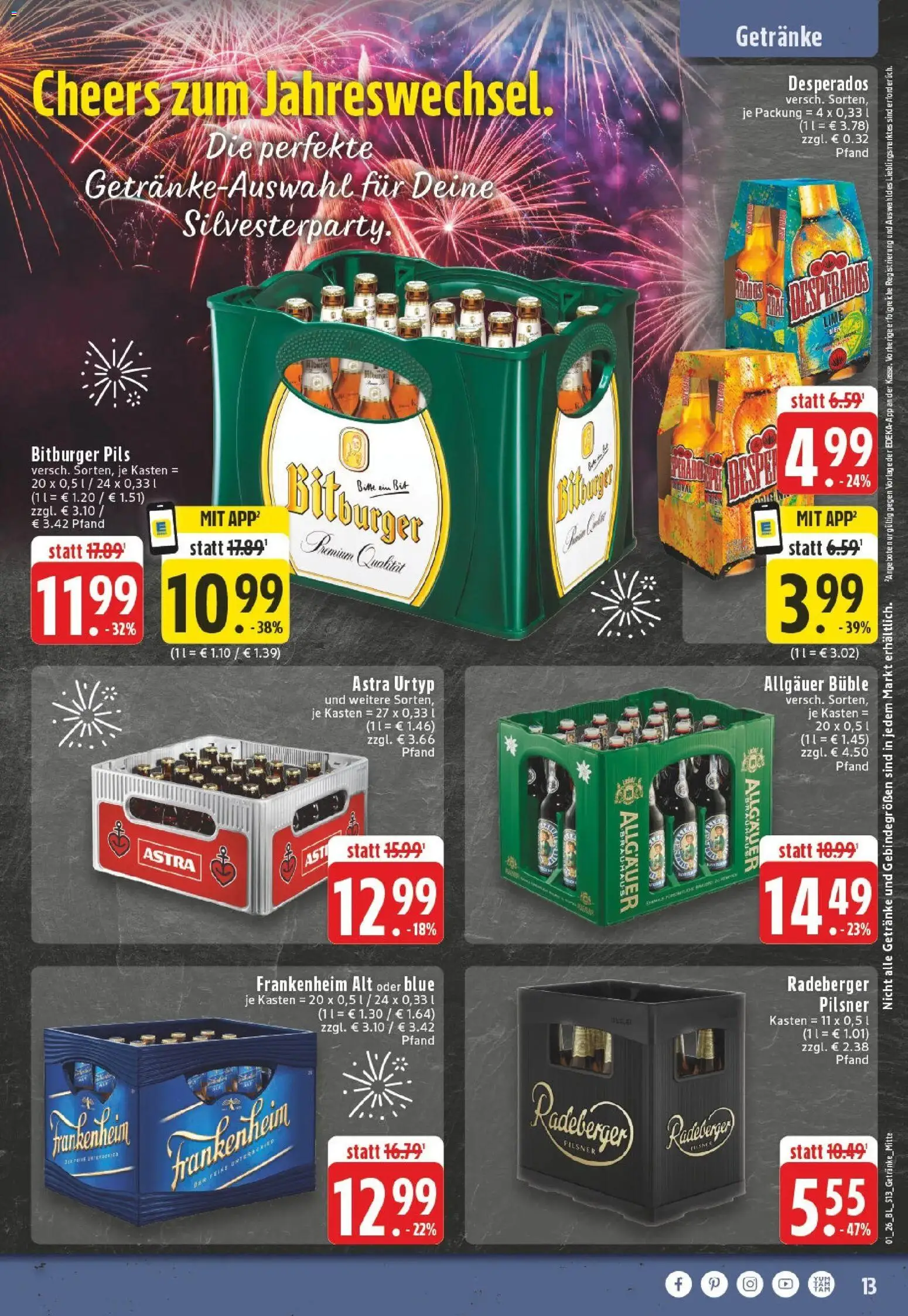 Edeka prospekt Oberhausen	 – gültig ab 28.12.2025 | Seite: 13 | Produkte: Pils, Astra, Desperados, Radeberger pilsner
