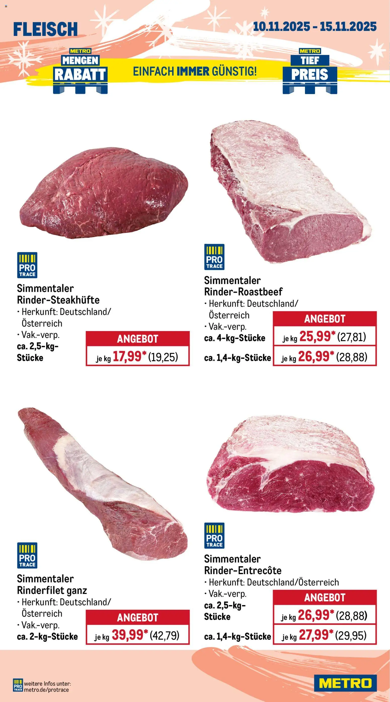 Metro Wochen-Angebote Gastro – gültig ab 10.11.2025 | Seite: 4 | Produkte: Rinderfilet, Fleisch