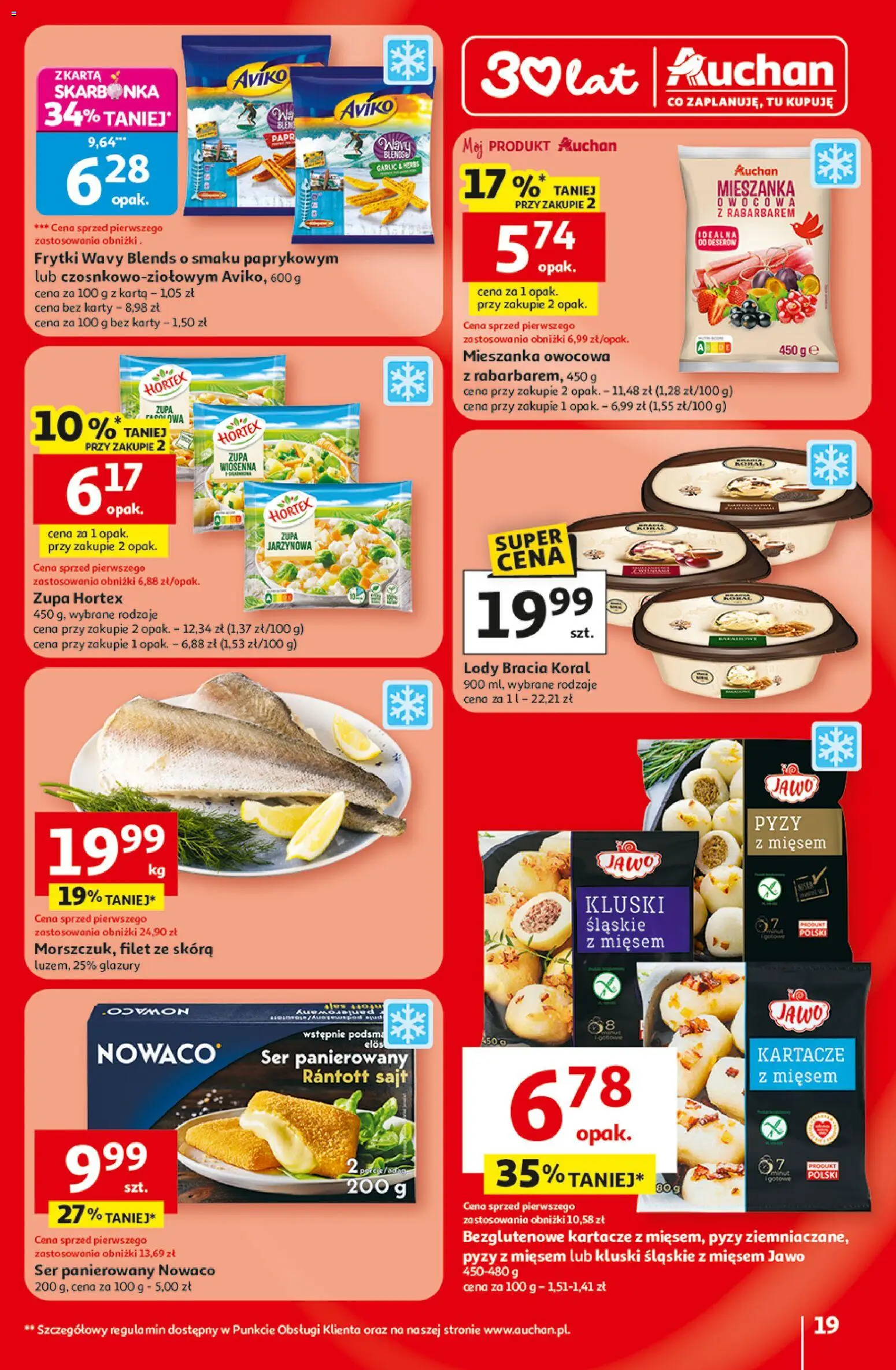 Auchan Gazetka - 30 Lat Hipermarket od 19.02.2026 | Strona: 19 | Produkty: Kluski śląskie, Zupa, Frytki, Lody