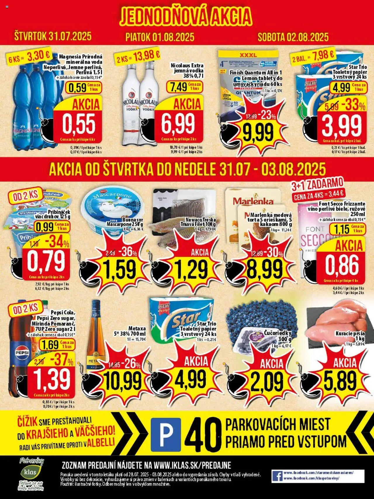 Klas leták │ platný od 28.07.2025 | Strana: 21 | Produkty: Víno, Čučoriedky, Voda, Treska
