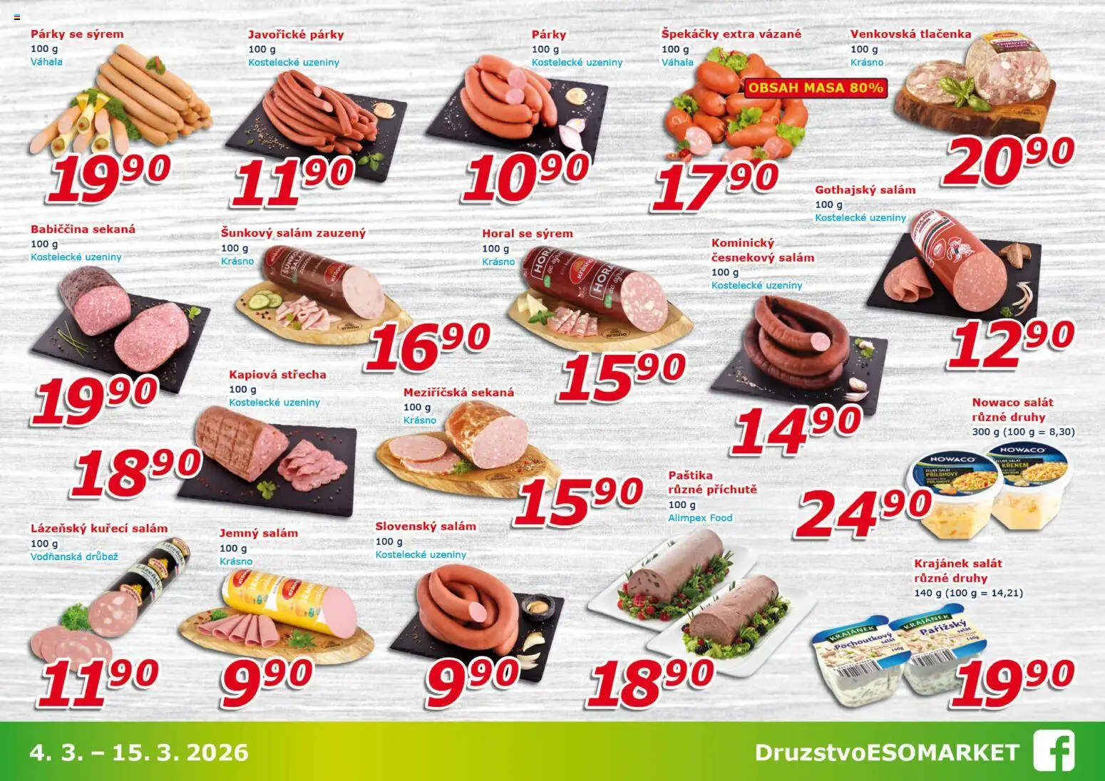 Eso market leták od 04.03.2026 | Strana: 3 | Produkty: Šála, Salát, Uzeniny, Šunkový salám