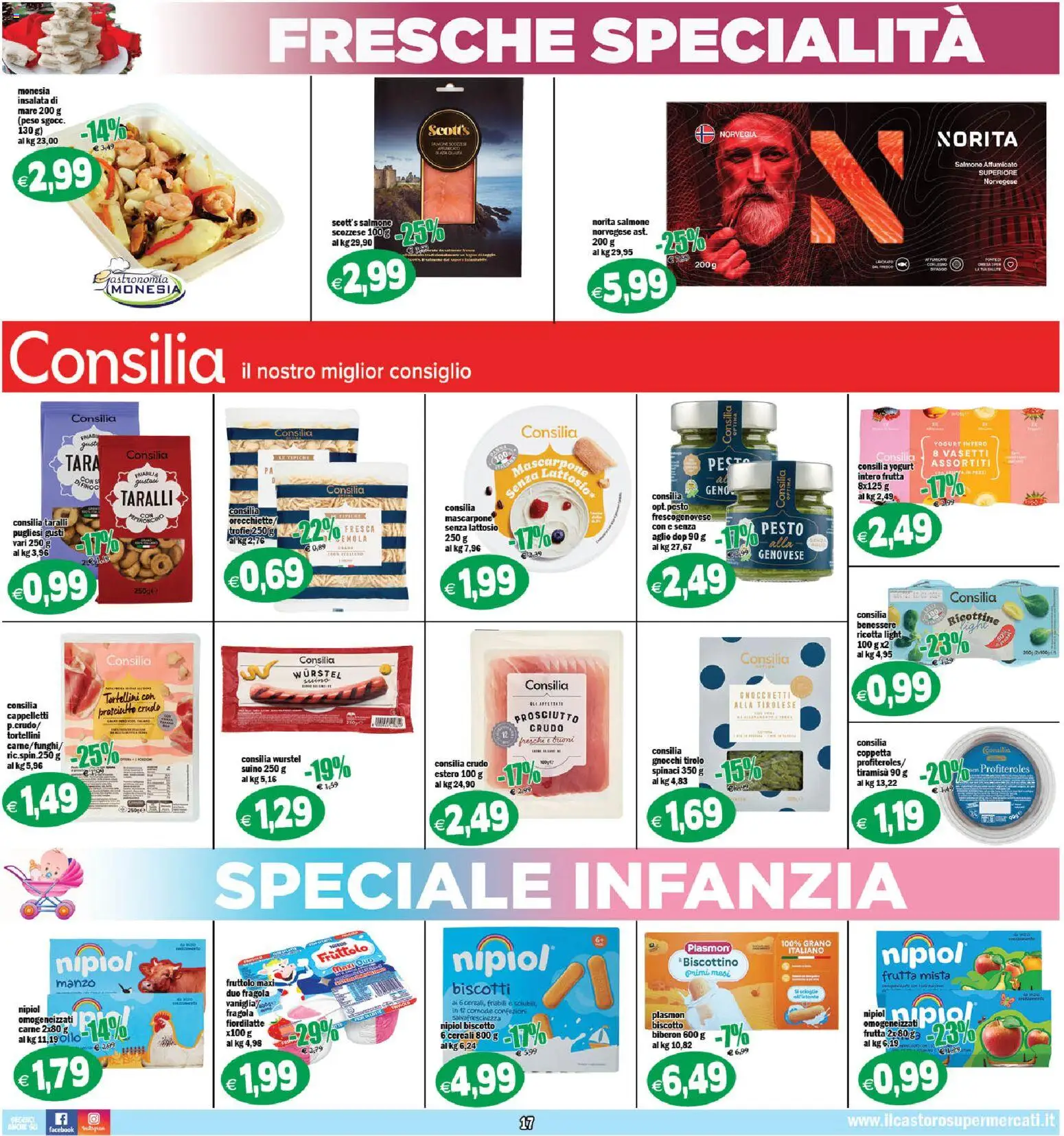 Volantino Il Castoro del 27.11.2025 | Pagina: 17 | Prodotti: Salmone affumicato, Salmone, Manzo, Biscotti