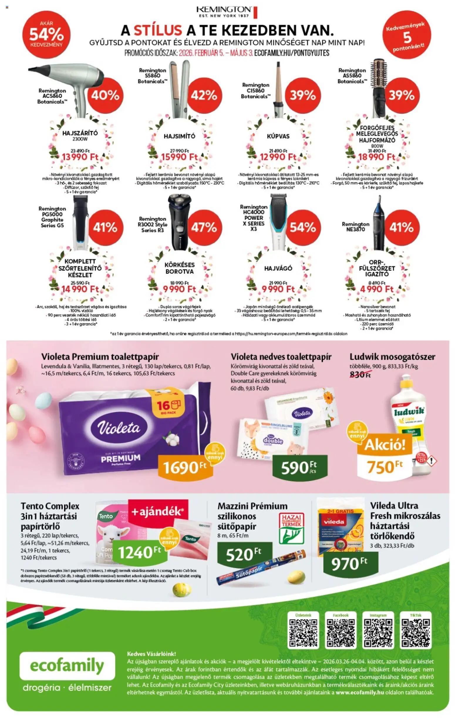 EcoFamily akciós ujság - amely érvényes a következő dátumtól: 26.03.2026 | Oldal: 8 | Termékek: Hajsimító, Hajformázó, Papírzsebkendő, Mosogatószer