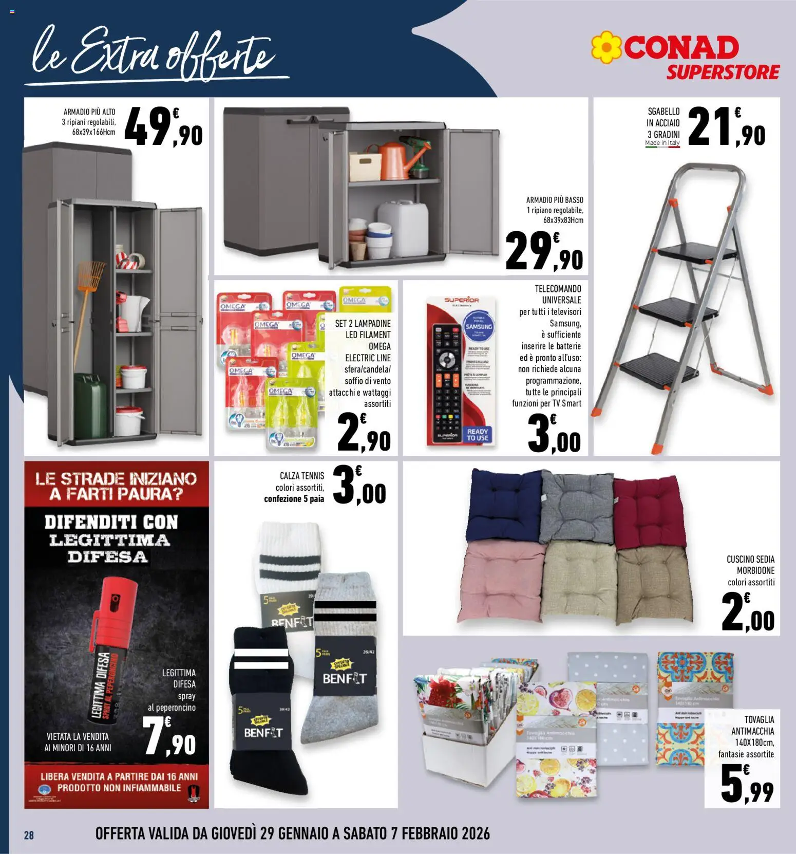 Volantino Conad del 29.01.2026 | Pagina: 28 | Prodotti: Telecomando, TV, Sgabello, Samsung