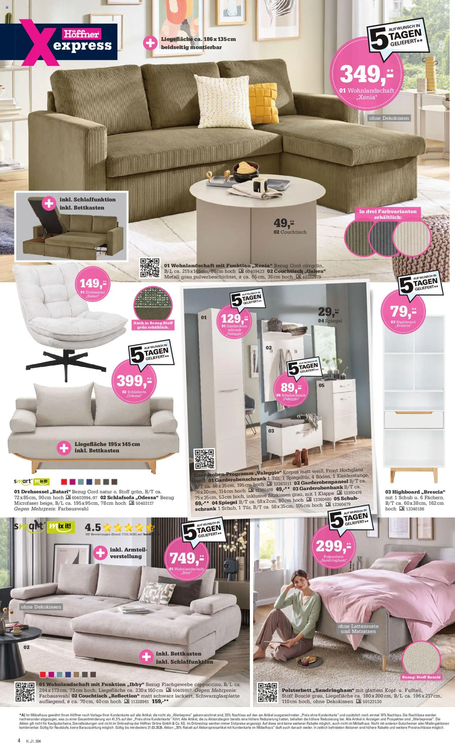 Höffner Prospekt 	 – gültig ab 25.03.2026 | Seite: 4 | Produkte: Couchtisch, Polsterbett, Schrank, Garderobenschrank