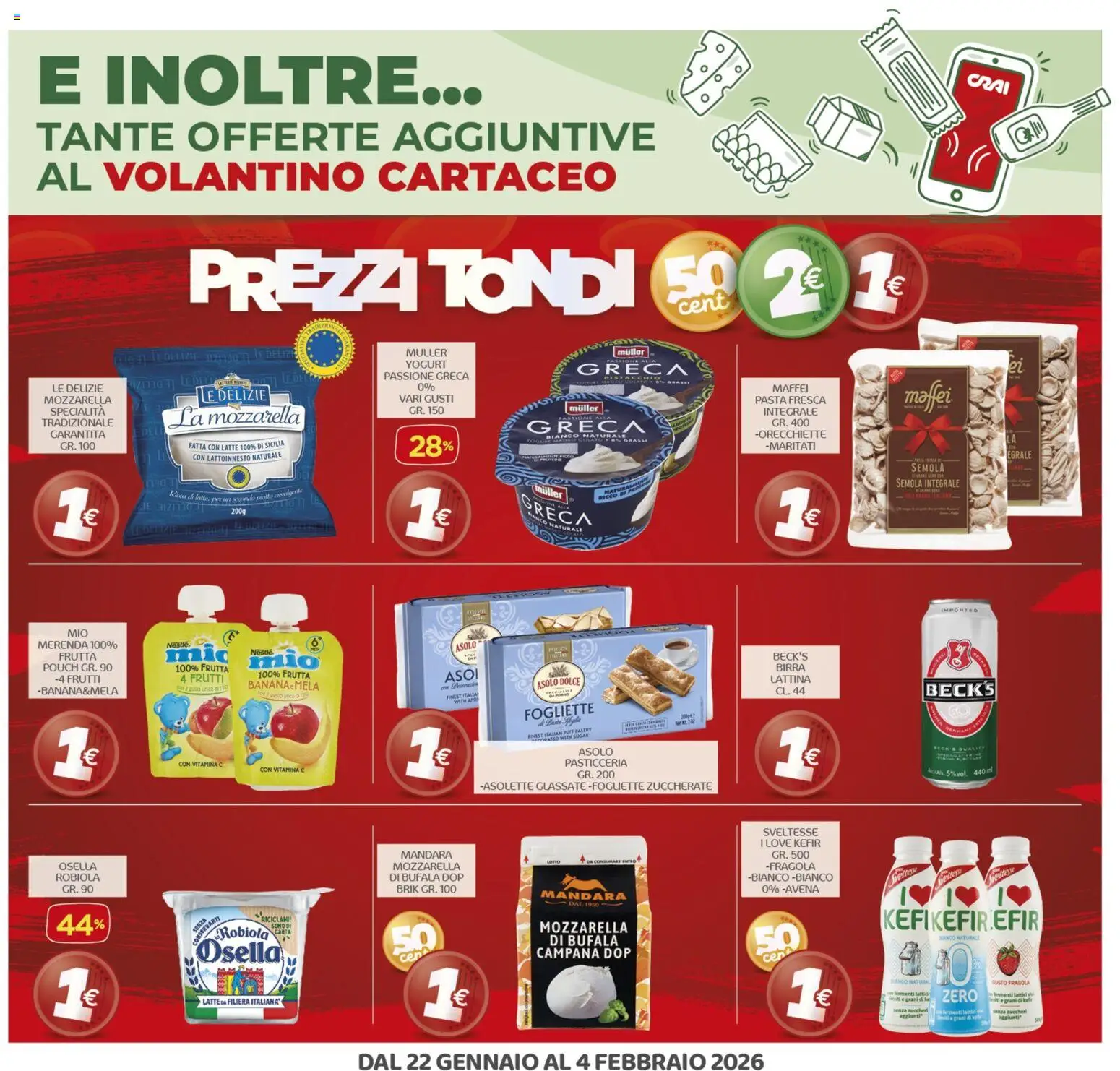 Volantino CRAI del 22.01.2026 | Pagina: 18 | Prodotti: Yogurt, Birra, Mozzarella, Pasta
