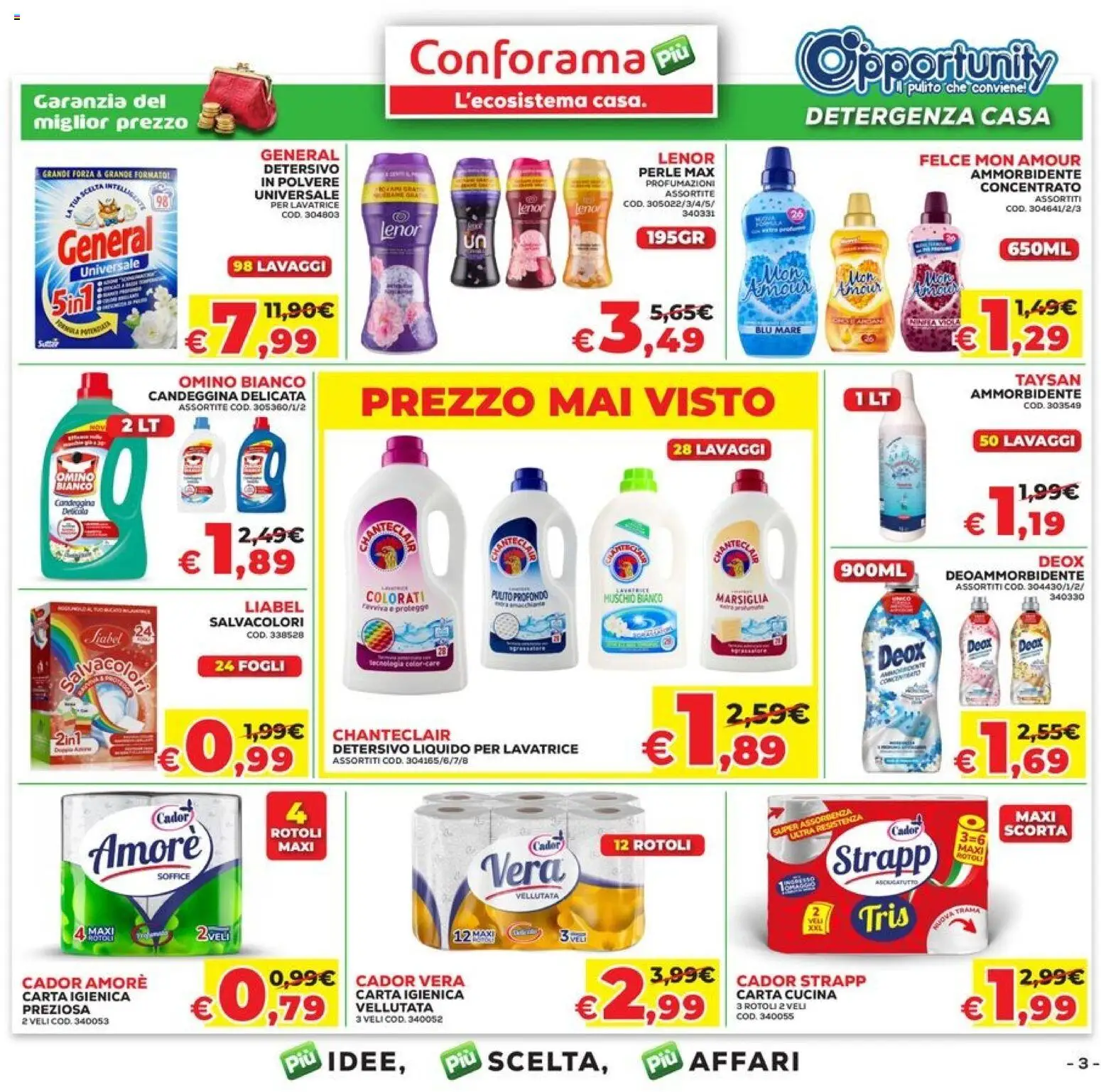 Volantino Conforama del 09.04.2026 | Pagina: 3 | Prodotti: Carta igienica, Ammorbidente, Candeggina, Lavatrice