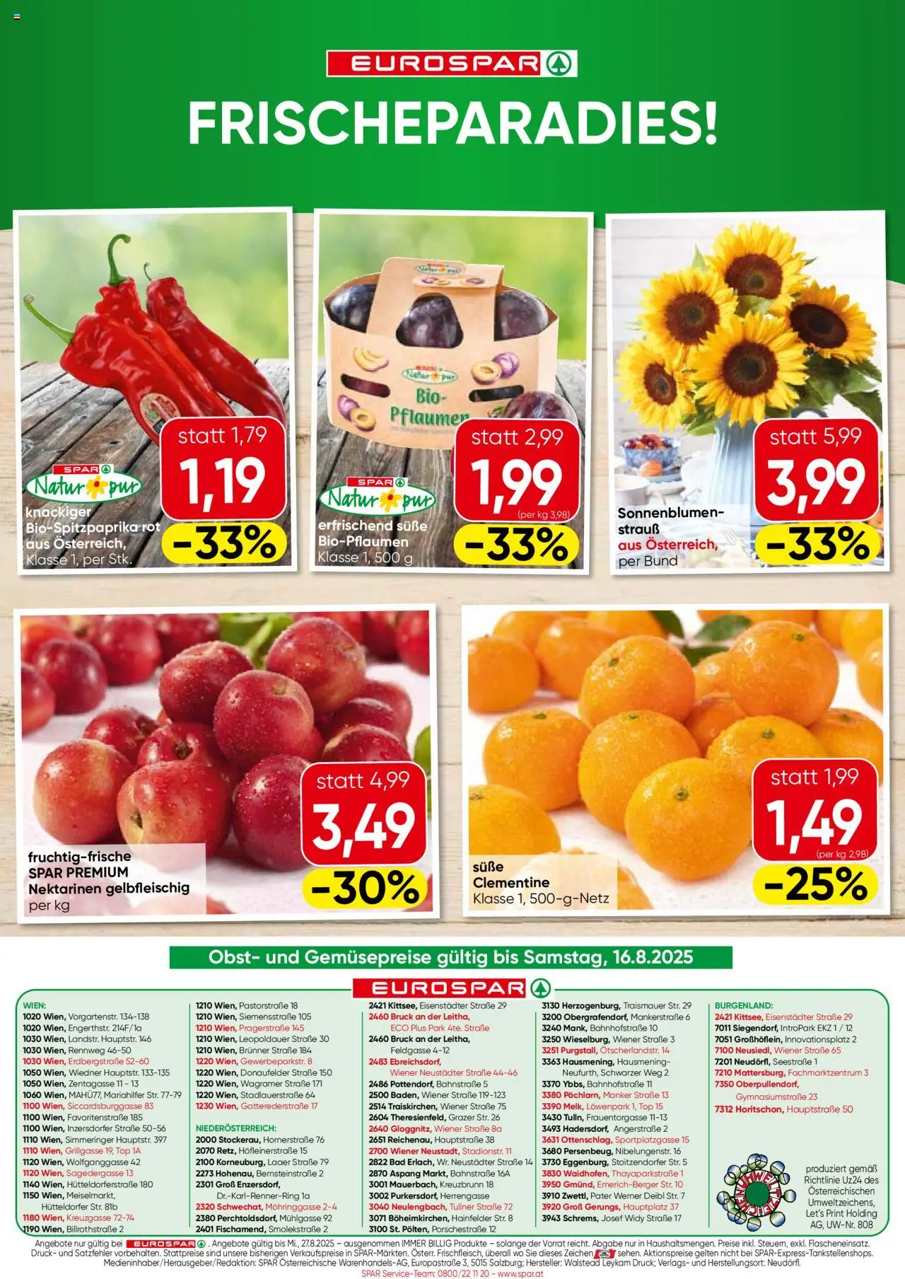 Eurospar Flugblatt - Wien gültig ab 14.08.2025 | Seite: 16 | Produkte: Obst, Bad