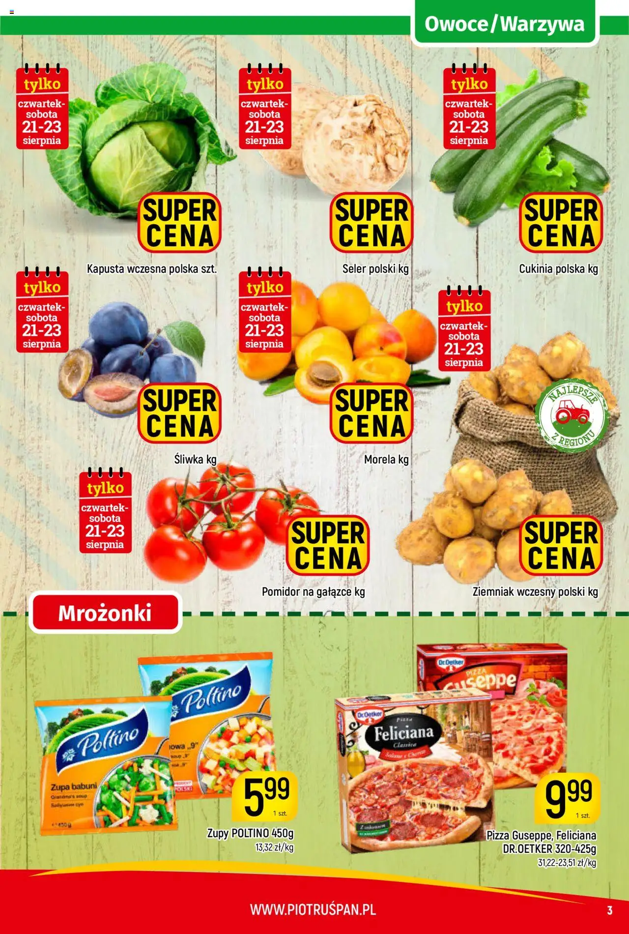 Piotruś Pan Gazetka od 14.08.2025 | Strona: 3 | Produkty: Kapusta, Cukinia, Pizza, Owoce