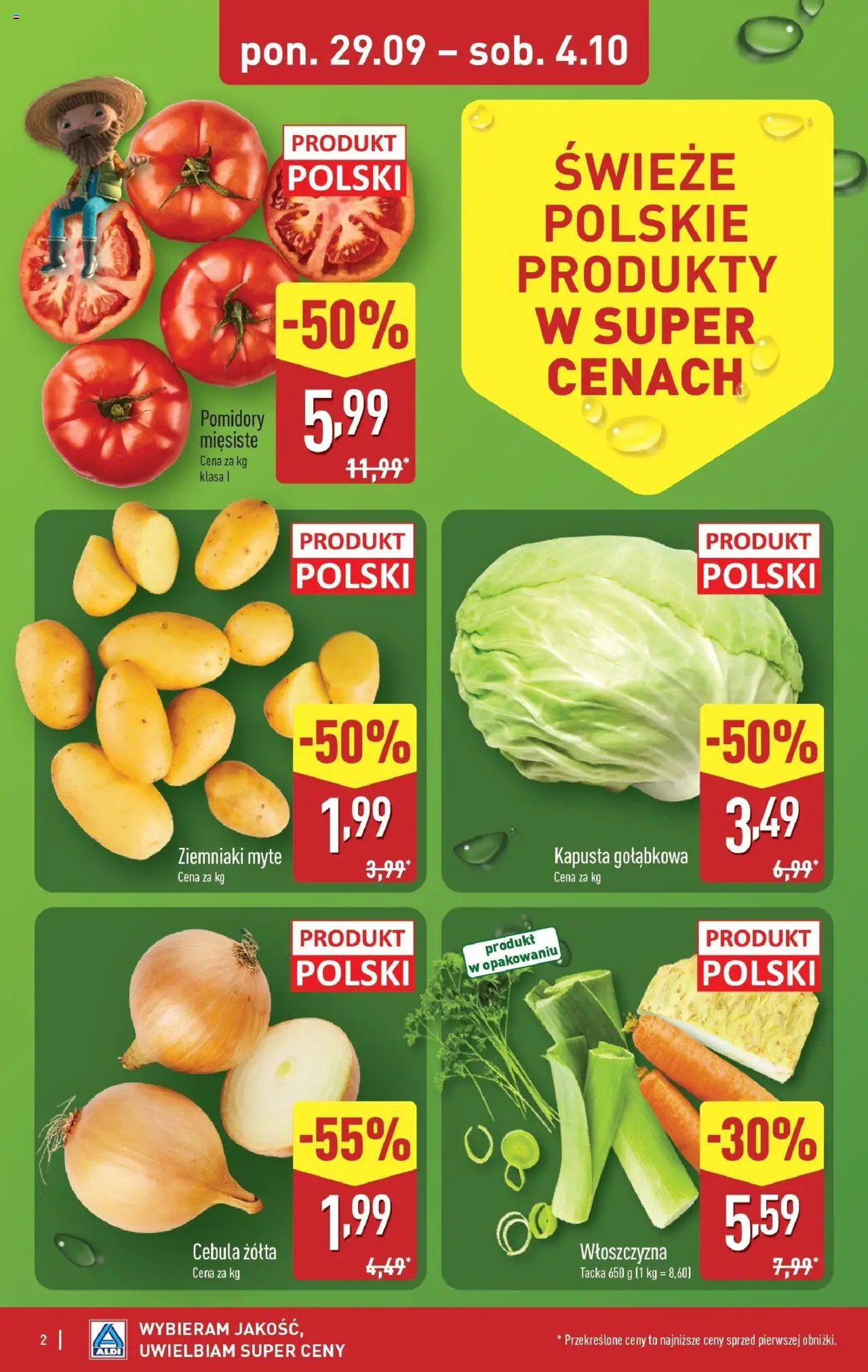 Aldi Gazetka od 29.09.2025 | Strona: 2 | Produkty: Kapusta, Pomidory, Ziemniaki