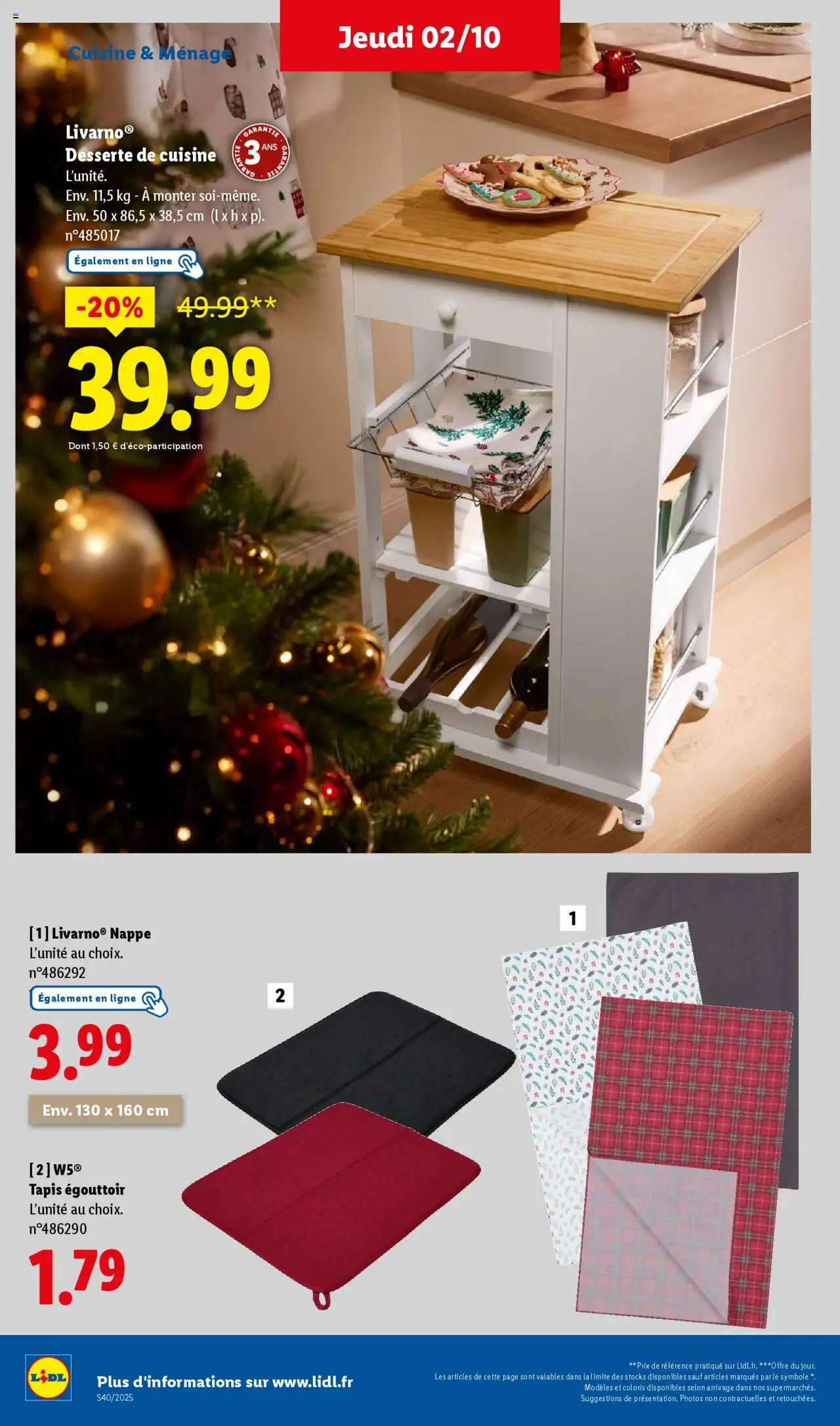  | Page: 40 | Produits: Égouttoir, Desserte de cuisine, Tapis, Nappe