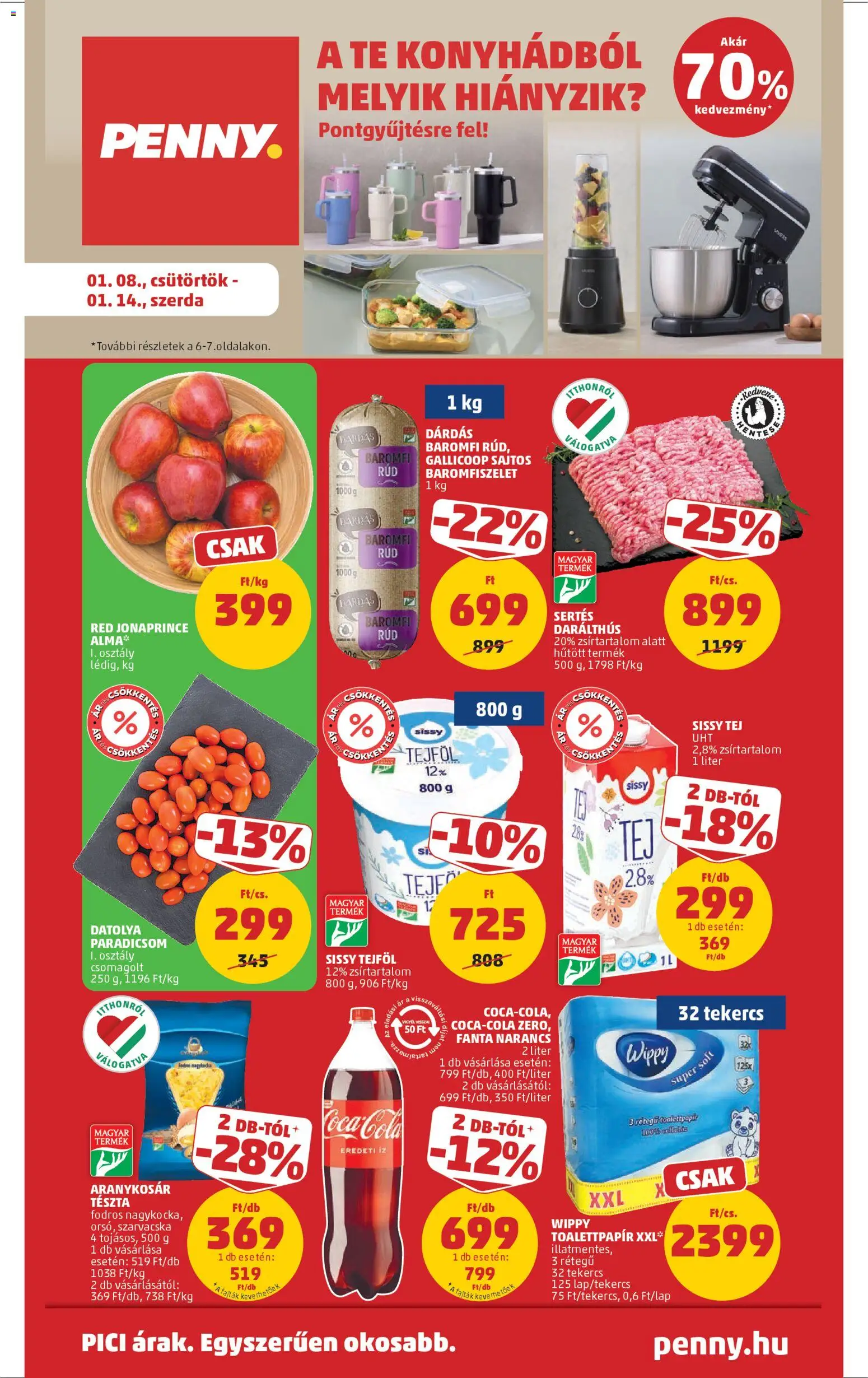 PENNY akciós ujság - amely érvényes a következő dátumtól: 08.01.2026 | Oldal: 1 | Termékek: Fanta, Coca Cola, Paradicsom, Tejföl
