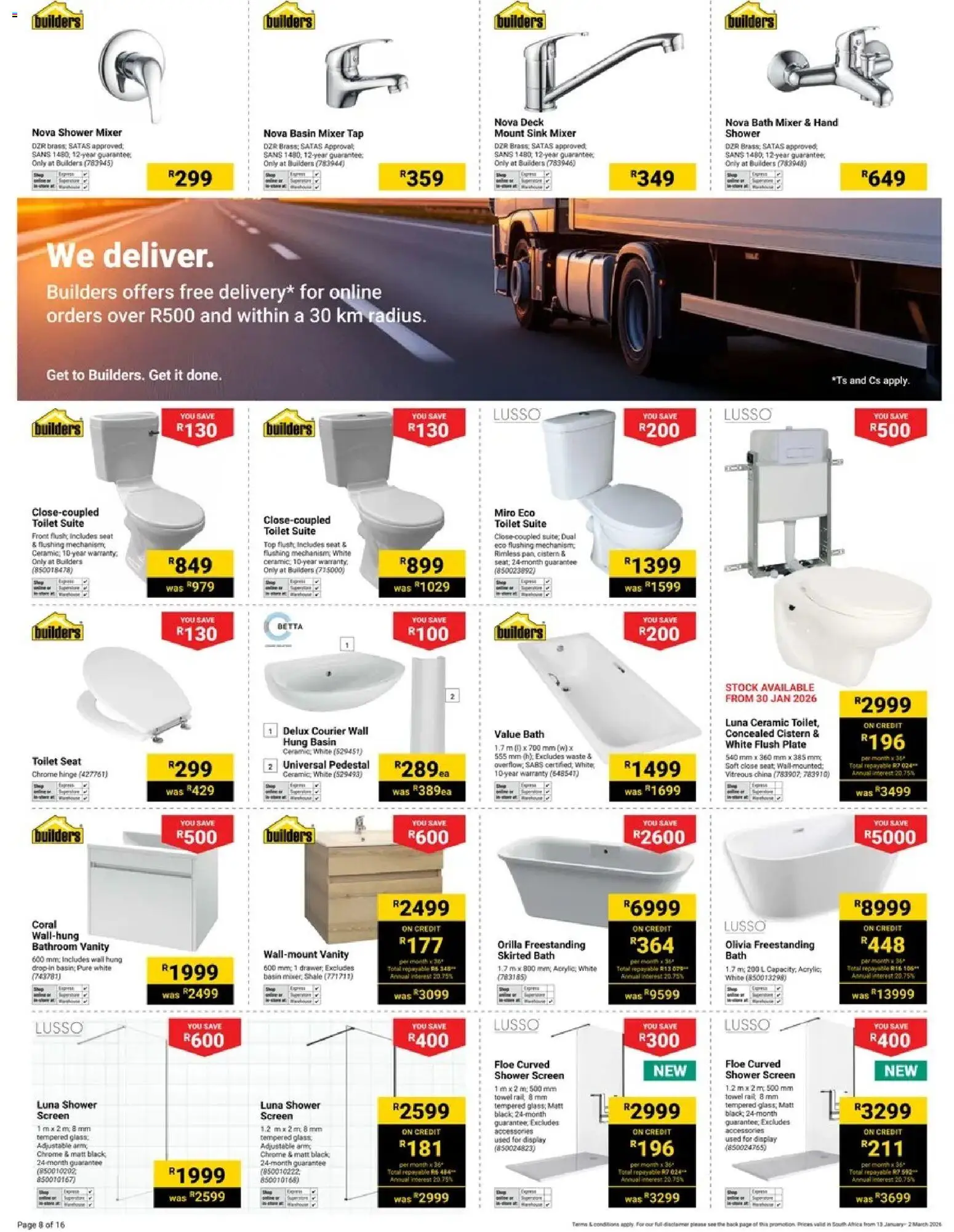 New Builders catalogue – valid from 13.01.2026 | Page: 8 | Products: Pedestal, Bath, Cistern, Sink