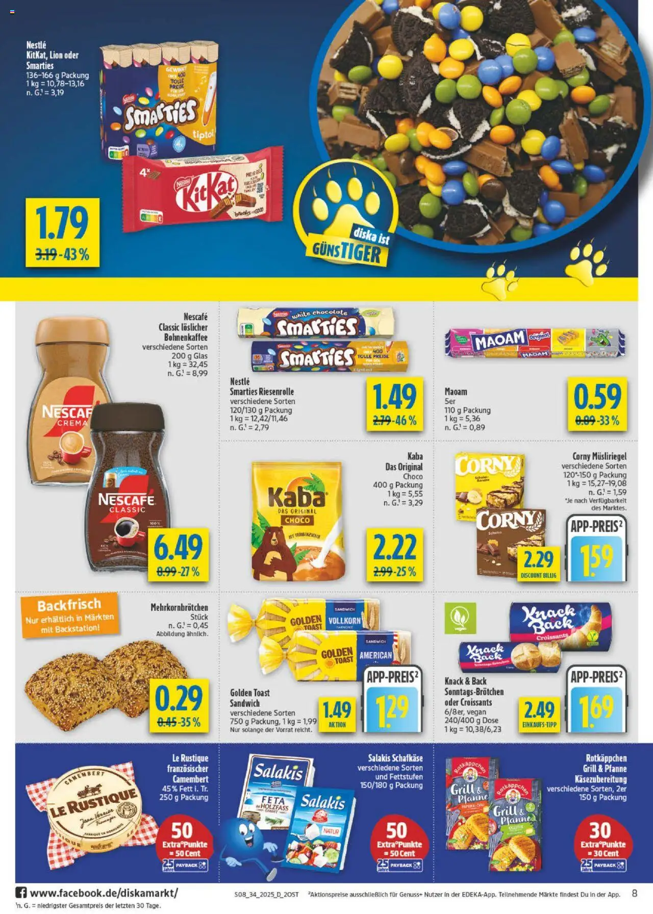 Diska Prospekt 	 - gültig ab dem 18.08.2025 | Seite: 8 | Produkte: Grill, Feta, Toast, Smarties