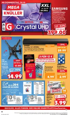 SAMSUNG UHD-Smart-TV »GU58U8079FUXZG«, MetalStream-Design, UHD-Auflösung 3.840 x 2.160 px, Crystal-Prozessor 4K für 4K-Upscaling, integrierter Triple-Tuner DVB-T2/-C/-S2, 3 x HDMI, USB, LAN, WLAN, CI+, 20 W (RMS), VESA 200 x 200 mm ab 30.10.2025 gültig | Seite: 52