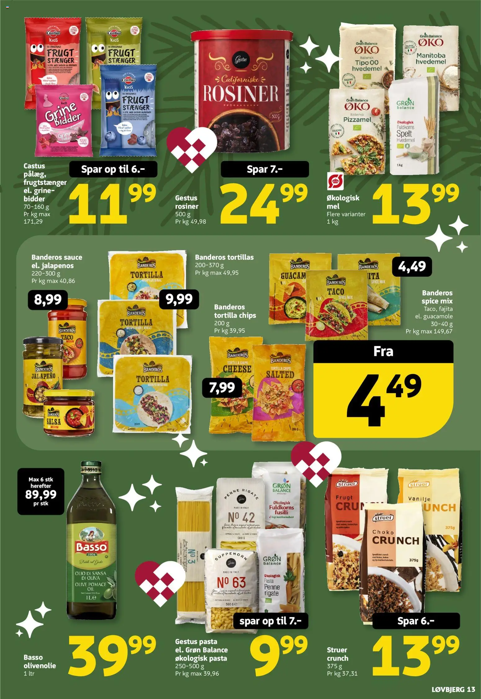 Løvbjerg tilbudsavis – gyldig fra 05.12.2025 | Side: 13 | Produkter: Pasta, Chips, Rosiner, Olivenolie
