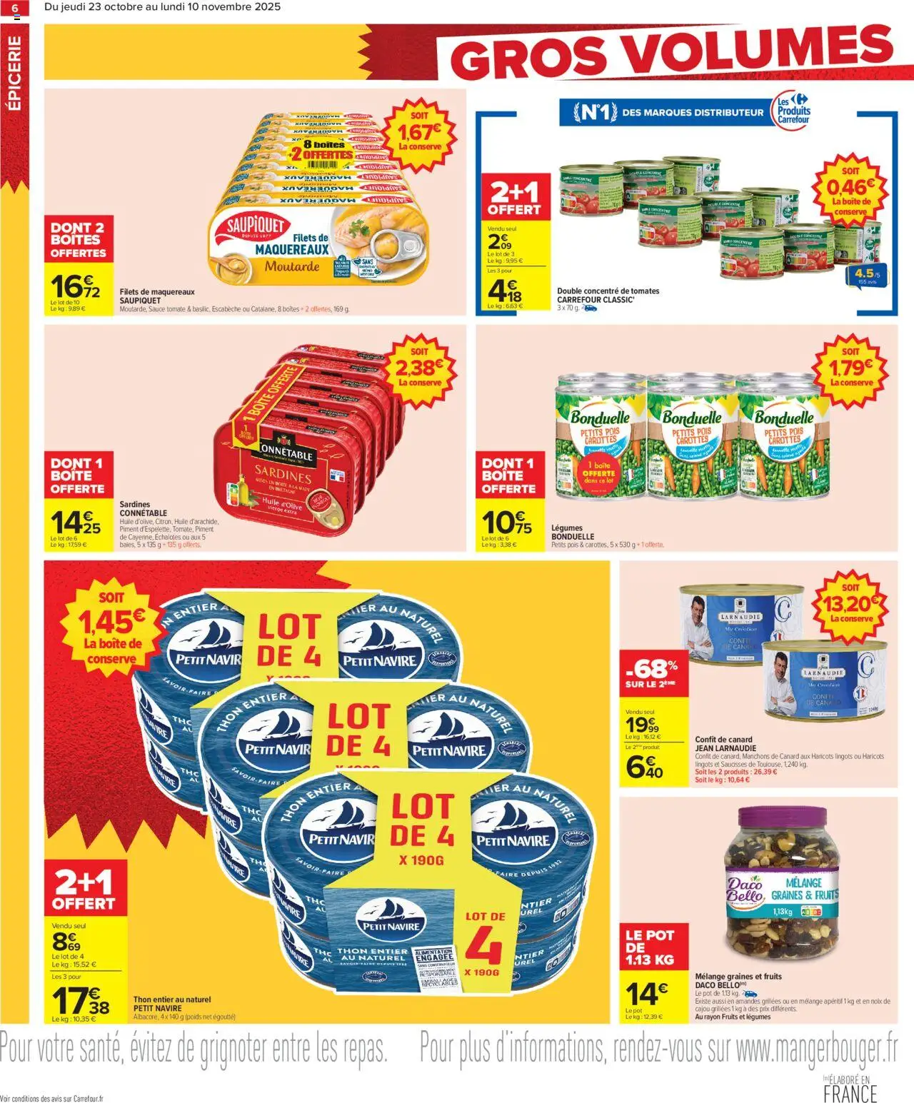 {H1} | Page: 8 | Produits: Sardines, Pois, Huile, Tomates