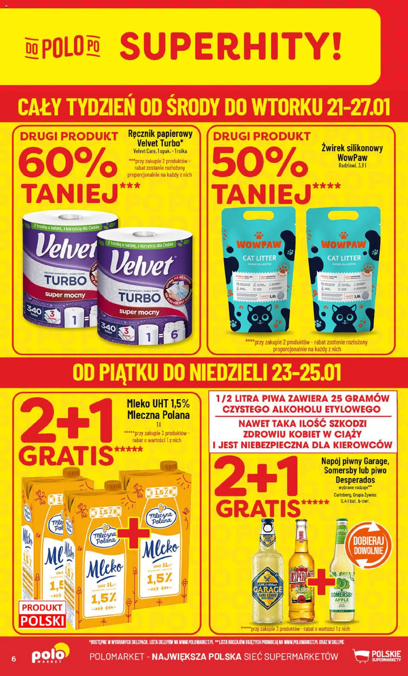 POLOmarket Gazetka od 21.01.2026 | Strona: 6 | Produkty: Mleko, Piwo, Somersby, Ręcznik papierowy