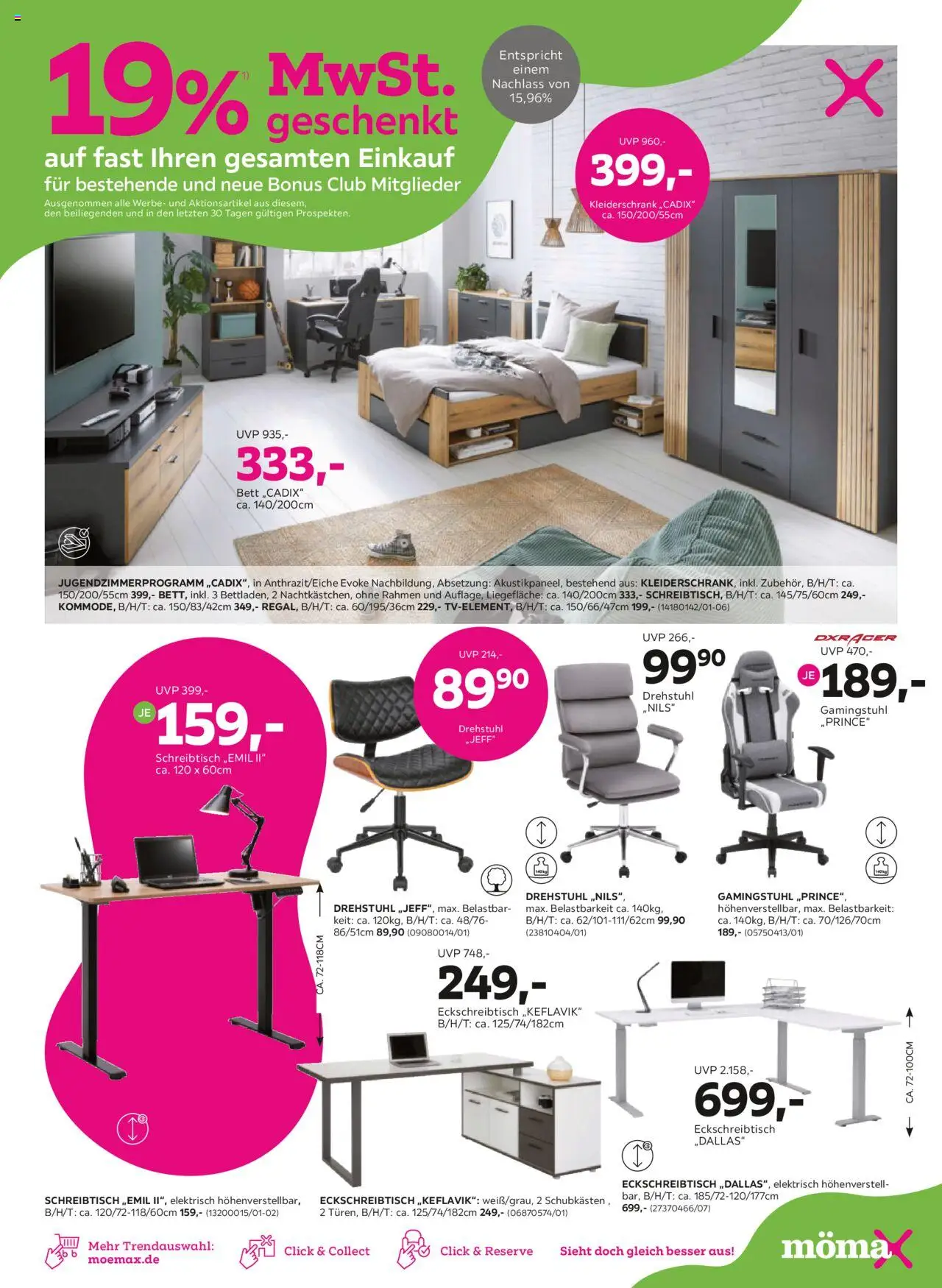Mömax Prospekt 	 - gültig ab dem 28.07.2025 | Seite: 11 | Produkte: Bett, Kleiderschrank, Gamingstuhl