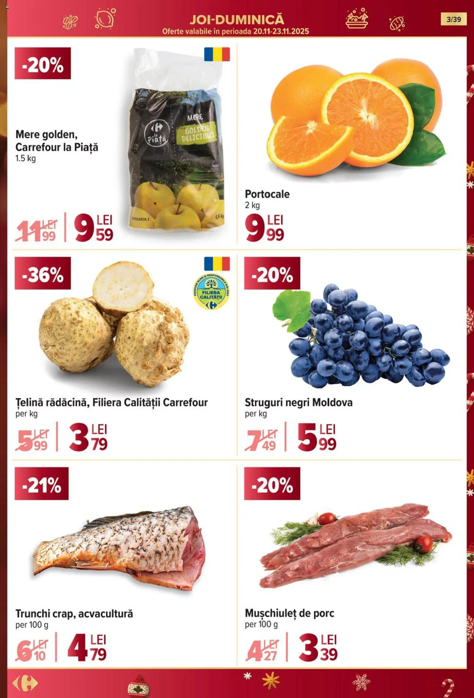 Noul catalog Carrefour – valabil de la 19.11.2025 | Pagină: 3 | Produse: Struguri, Țelină, Mere, Portocale