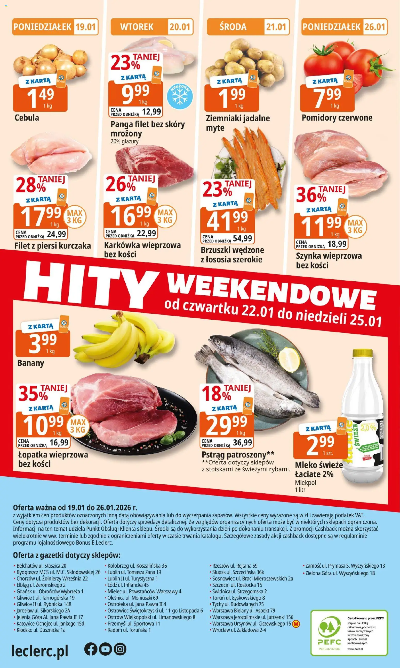 E.Leclerc Gazetka od 19.01.2026 | Strona: 24 | Produkty: Karkówka wieprzowa, Szynka, Łopatka wieprzowa, Pomidory