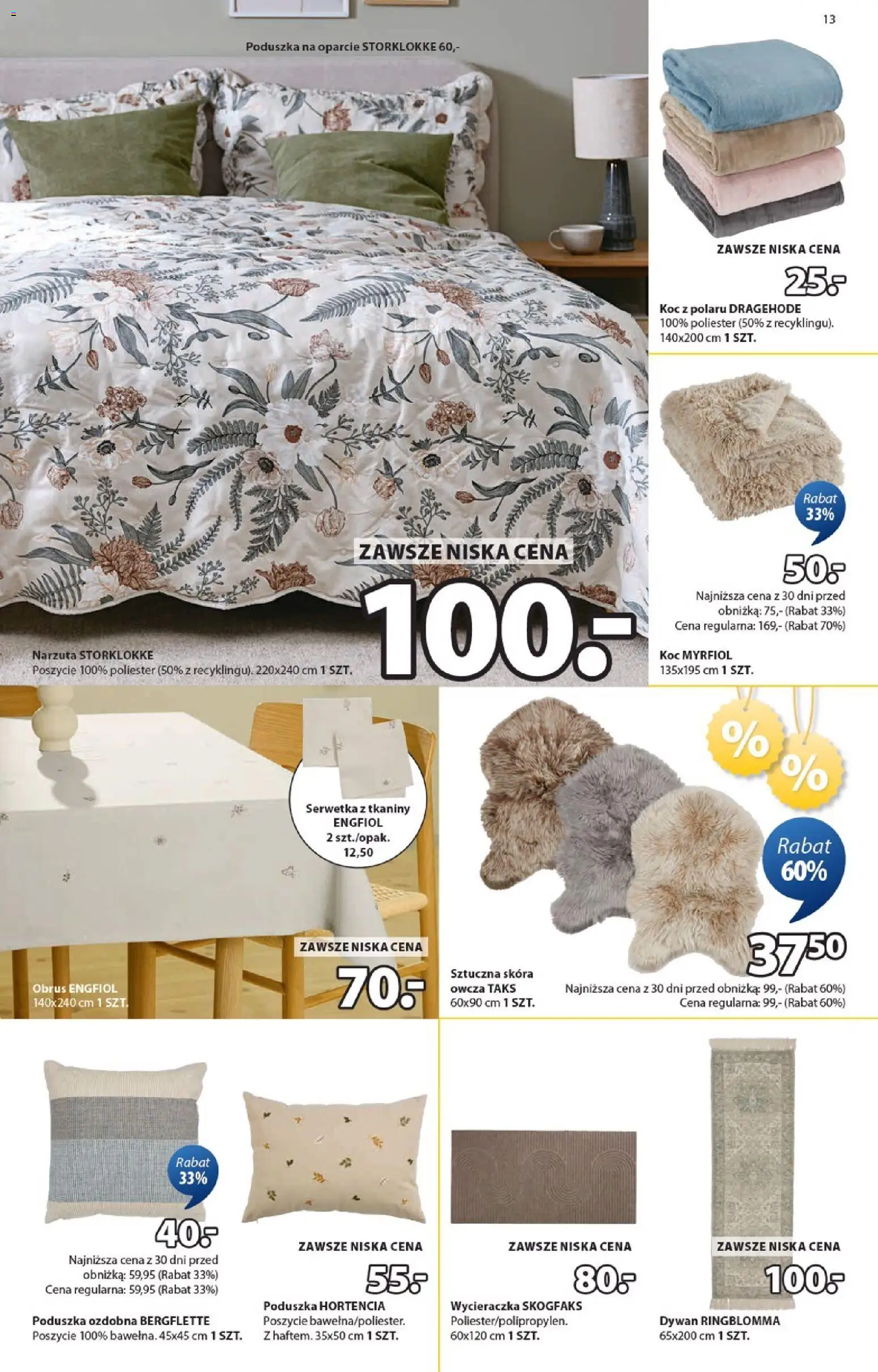 JYSK Gazetka od 31.12.2025 | Strona: 13 | Produkty: Poduszka, Koc, Dywan, Wycieraczka